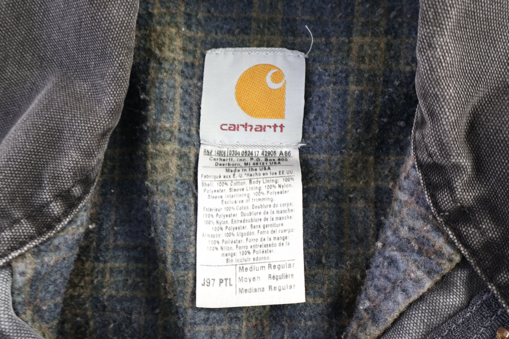 Carhartt Logo Patch Grey Blanket Lined Detroit Jacket - Jacket - Thrifted Threads