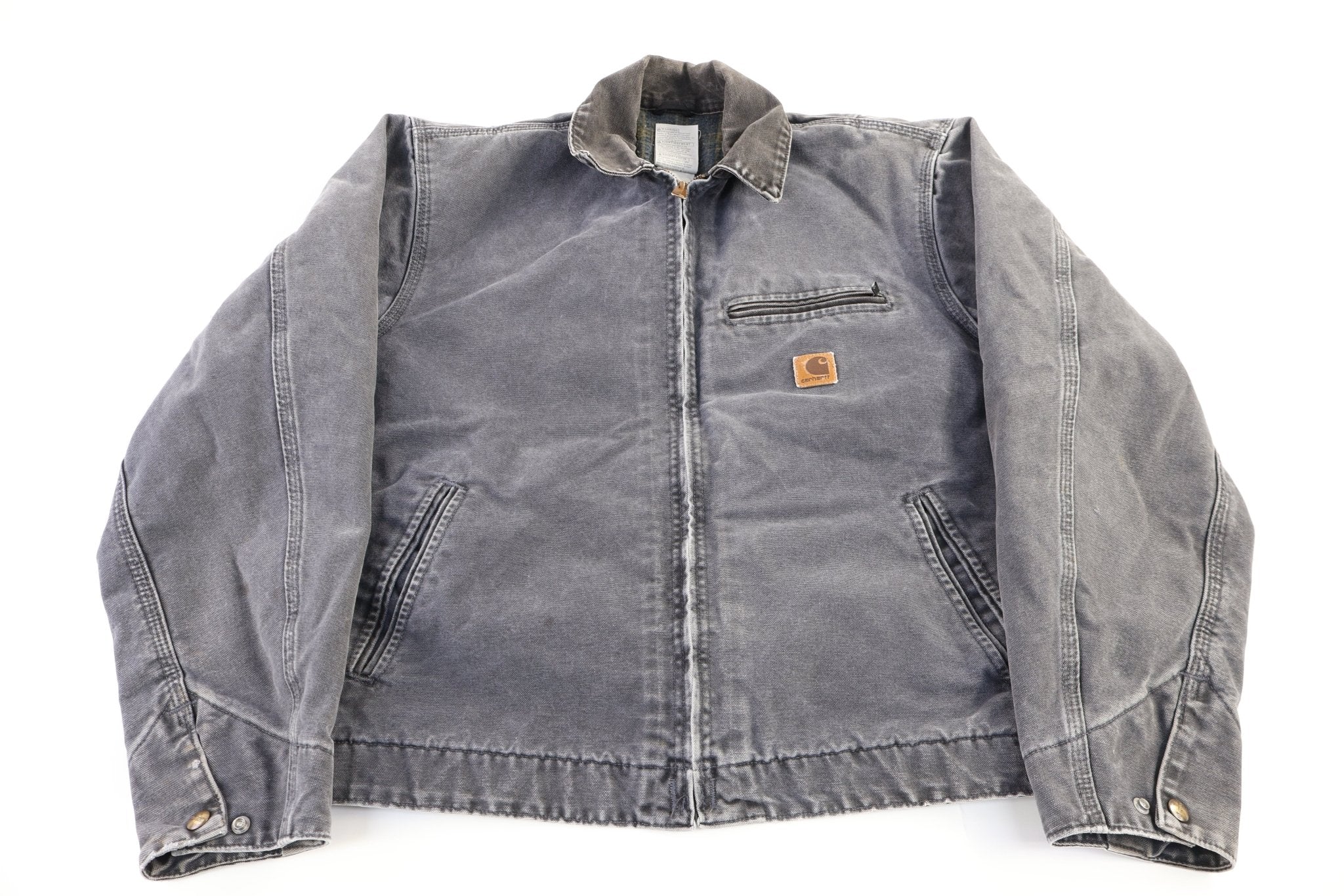 Carhartt Logo Patch Grey Blanket Lined Detroit Jacket - Jacket - Thrifted Threads
