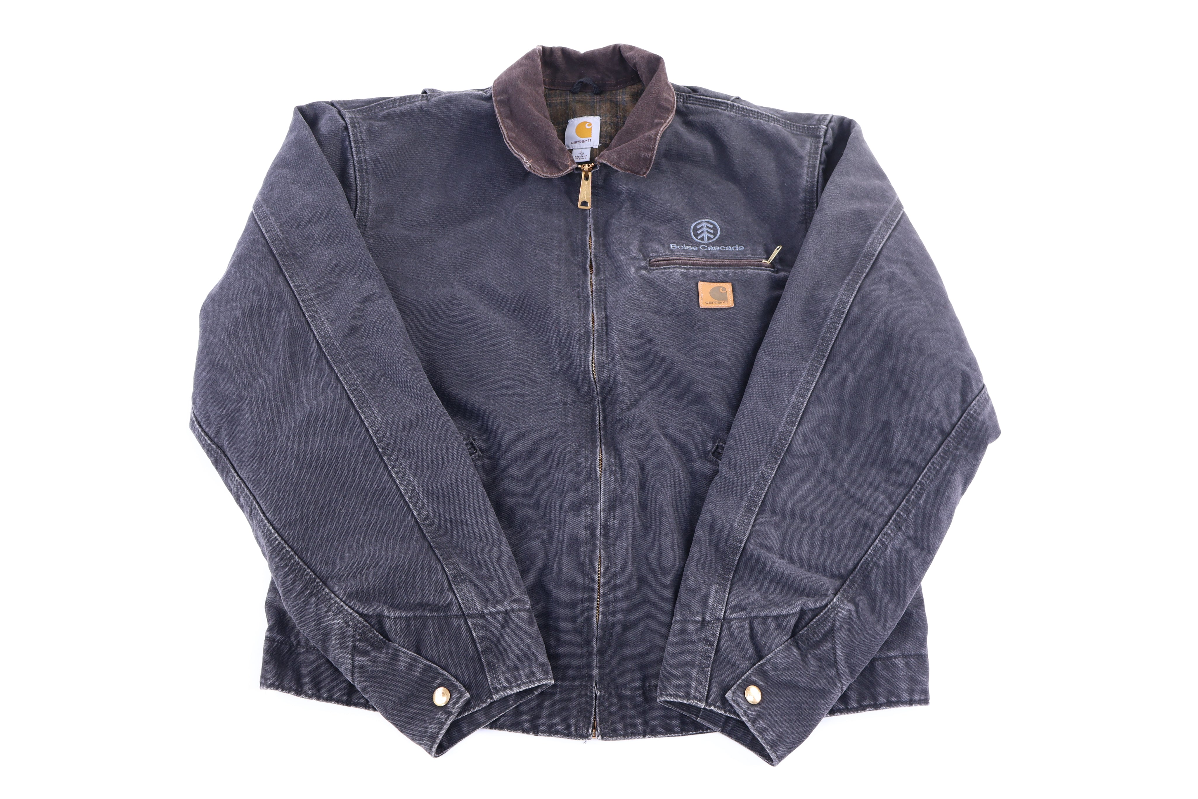 Carhartt Logo Patch Grey Blanket Lined Detroit Jacket - Jacket - Thrifted Threads