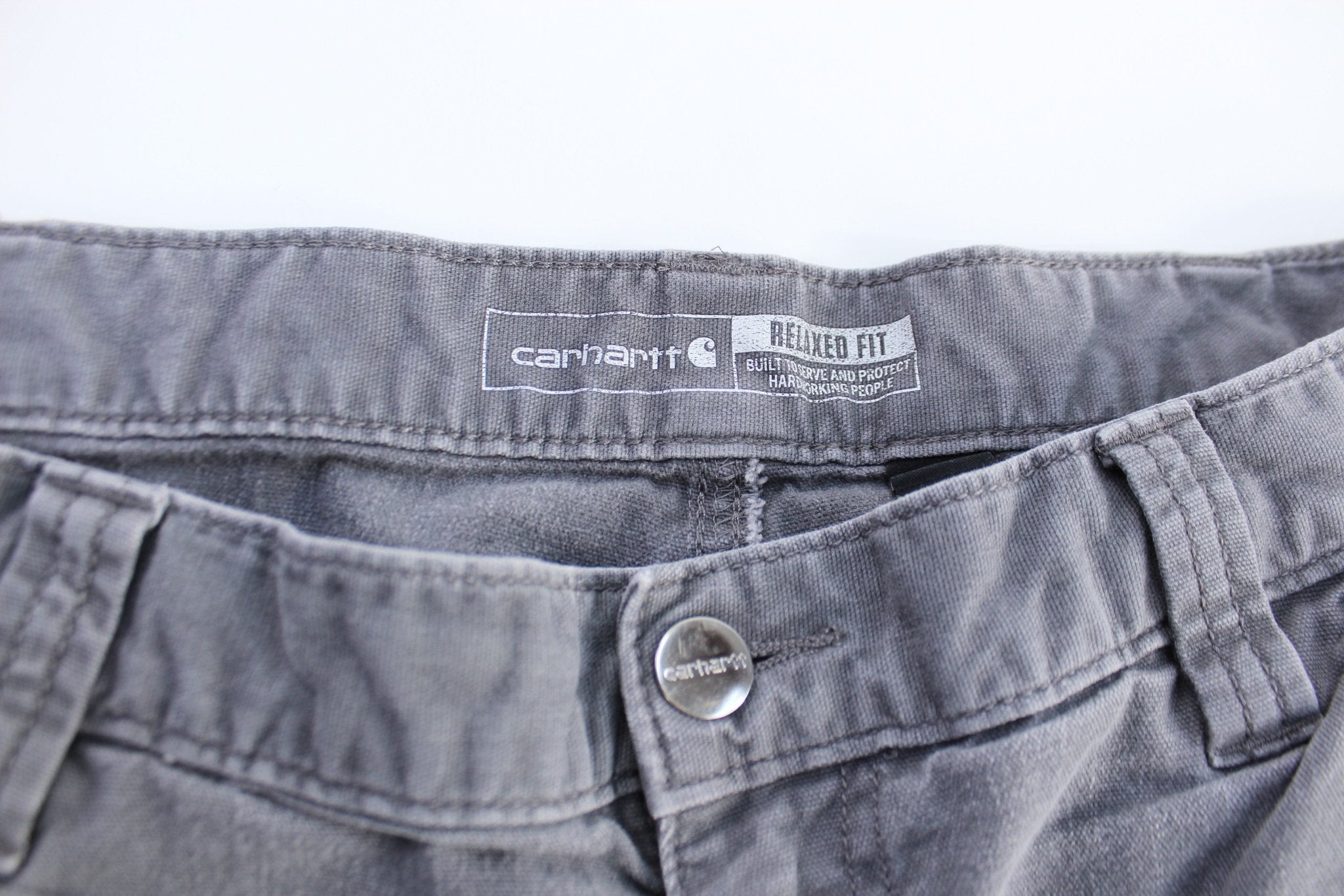 Carhartt Logo Patch Grey Carpenter Pants - ThriftedThreads.com