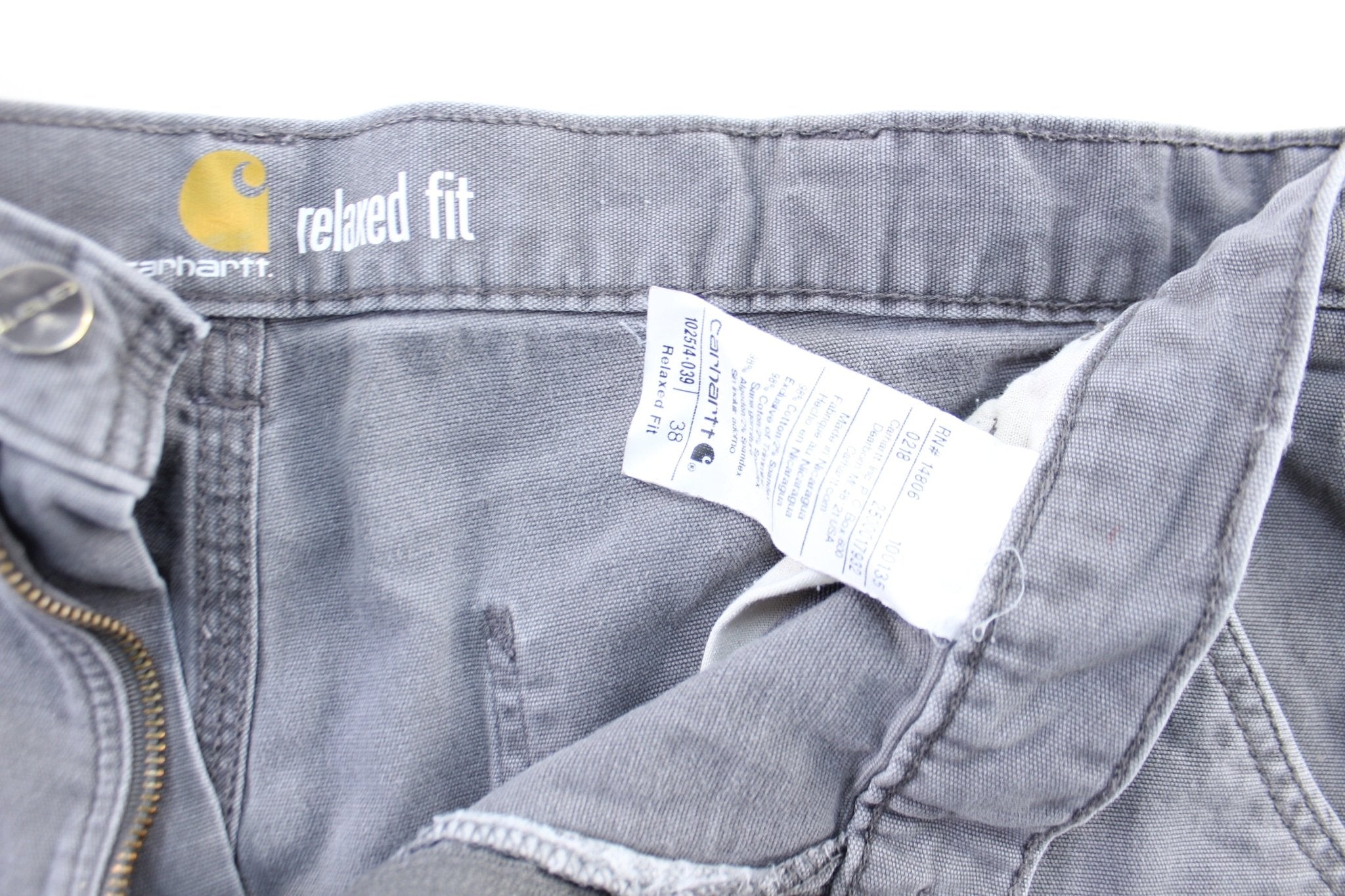 Carhartt Logo Patch Grey Carpenter Shorts - ThriftedThreads.com