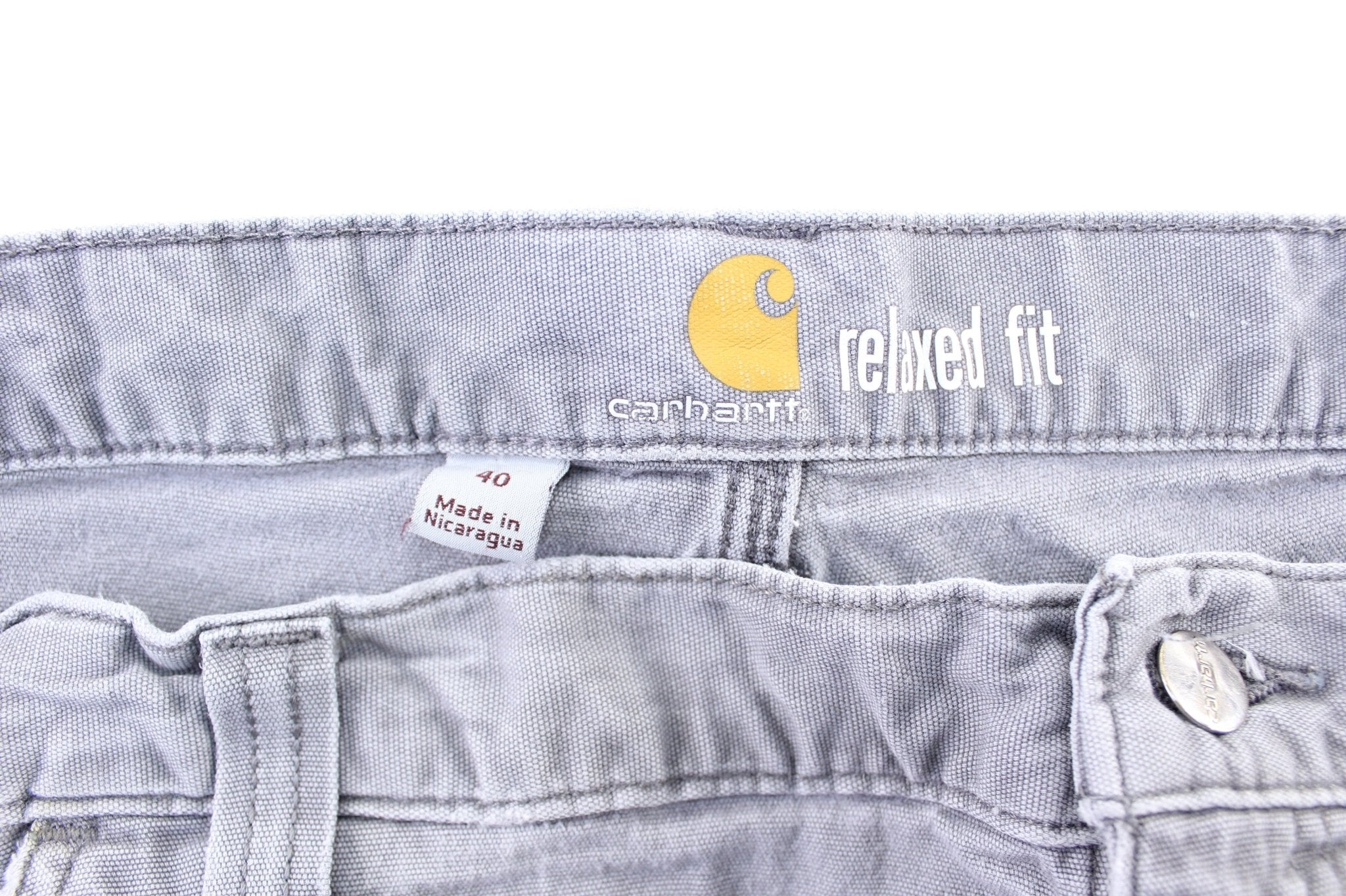 Carhartt Logo Patch Grey Carpenter Shorts - ThriftedThreads.com