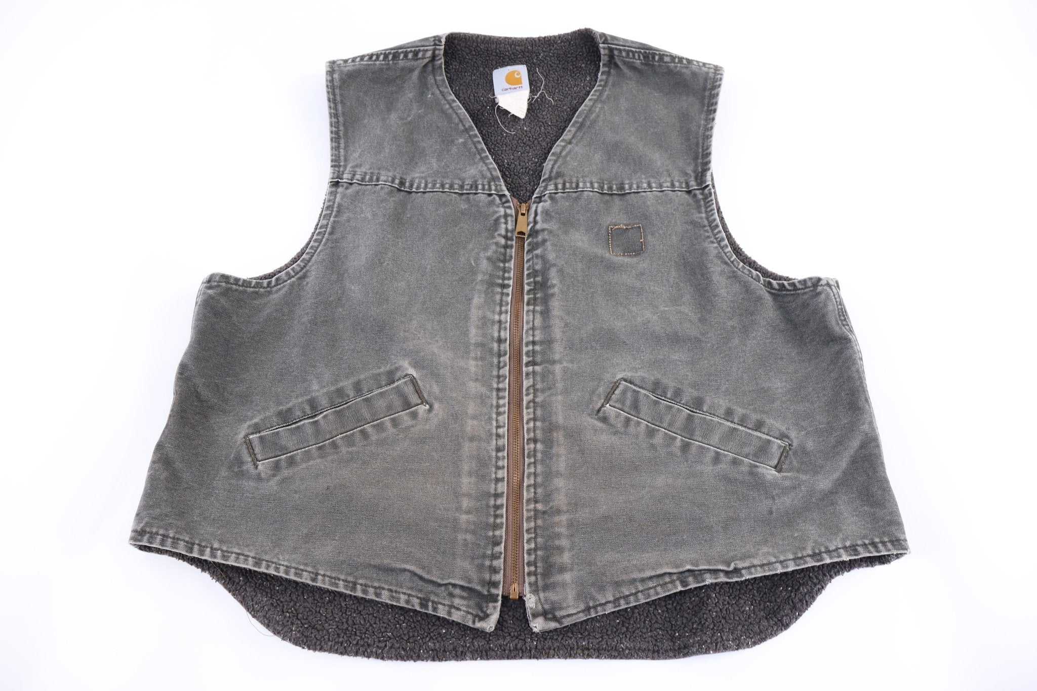 Carhartt Logo Patch Grey Full Zip Vest - Vest - Thrifted Threads