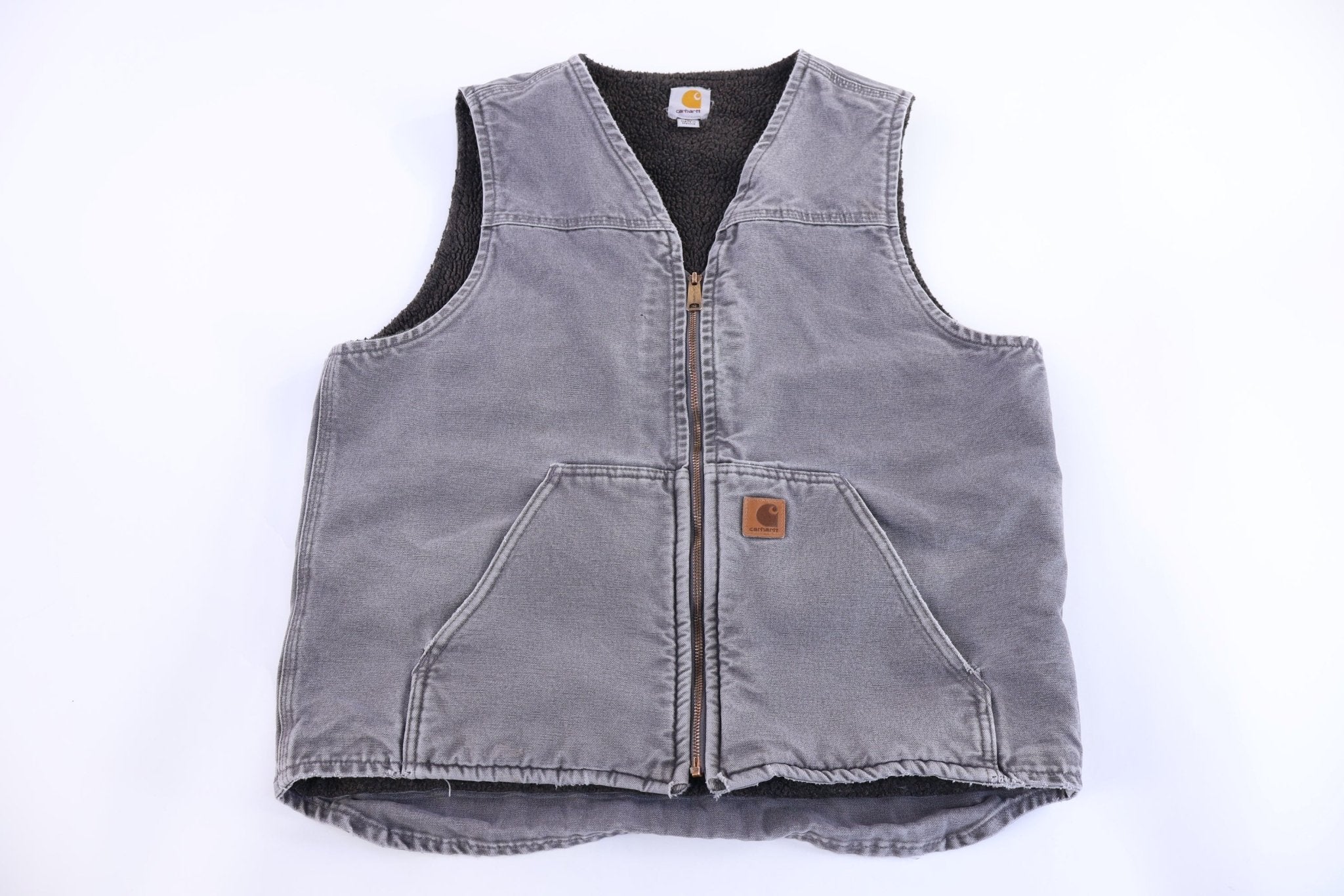 Carhartt Logo Patch Grey Full Zip Vest - Vest - Thrifted Threads