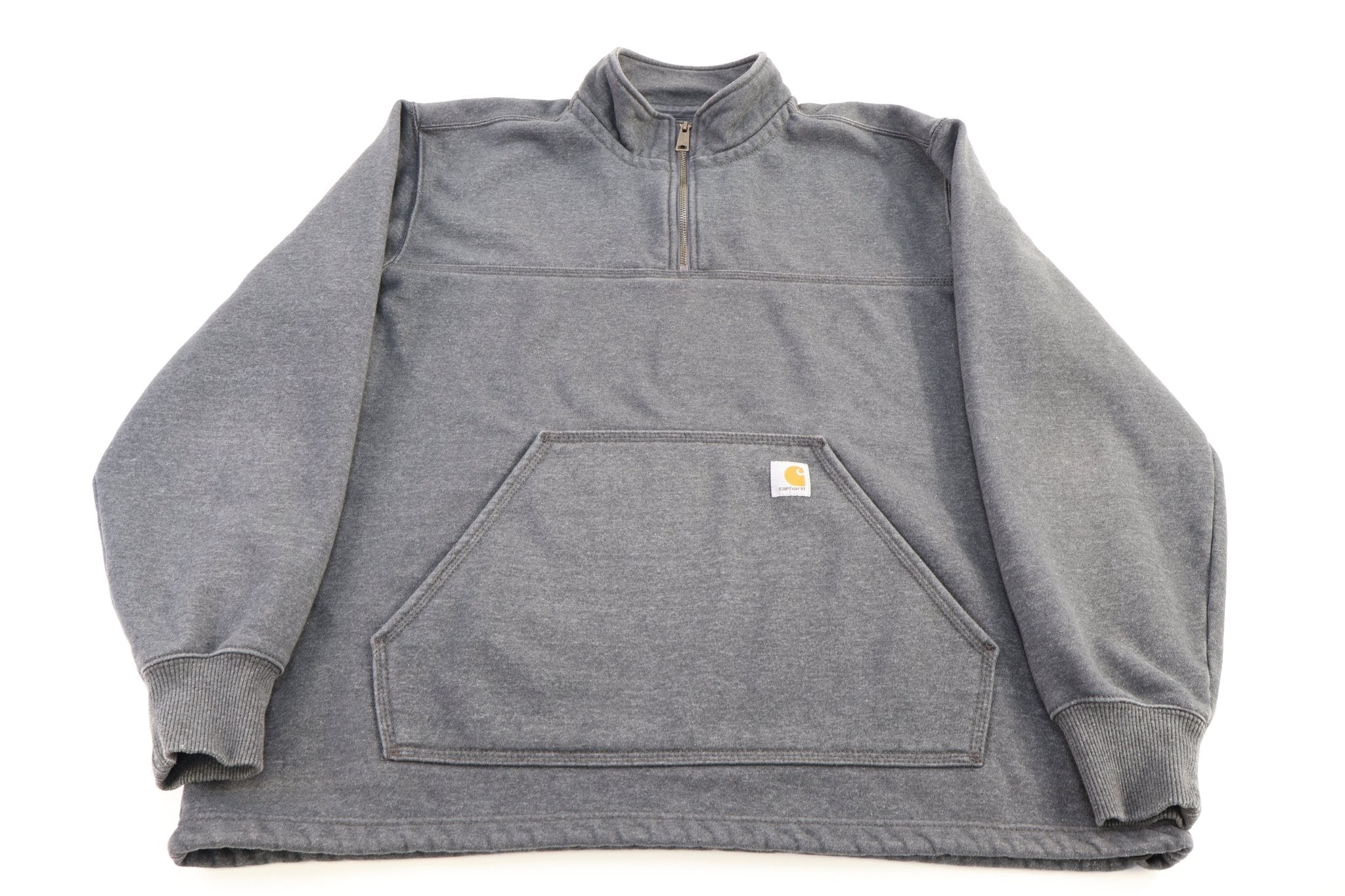Carhartt Logo Patch Grey Quarter Zip Sweatshirt - Sweatshirt - Thrifted Threads