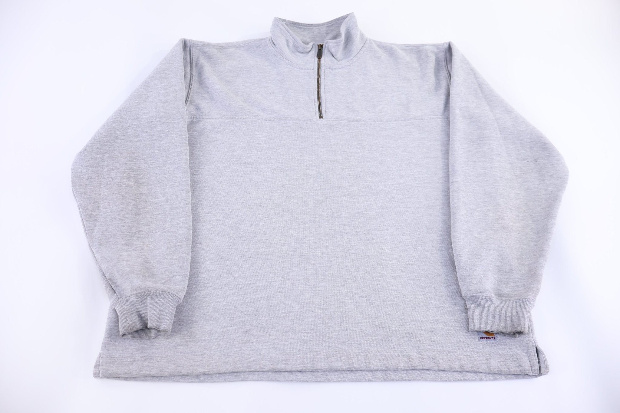 Carhartt Logo Patch Grey Quarter Zip Sweatshirt - Sweatshirt - Thrifted Threads
