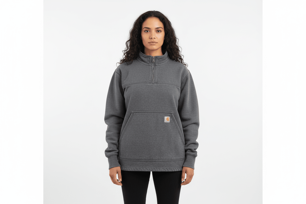 Carhartt Logo Patch Grey Quarter Zip Sweatshirt - Sweatshirt - Thrifted Threads