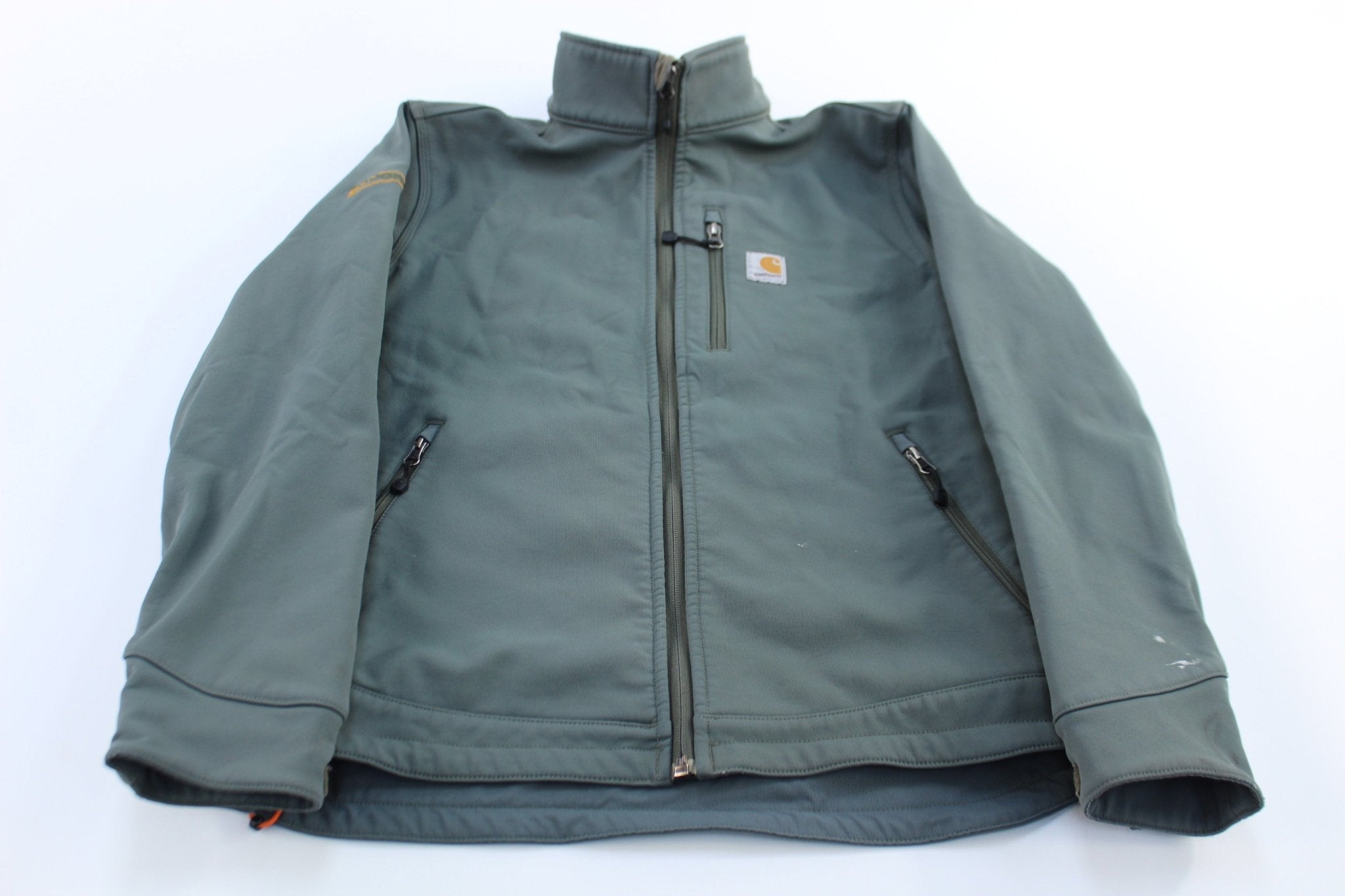 Carhartt Logo Patch Grey Rain Defender Soft Shell Jacket - ThriftedThreads.com