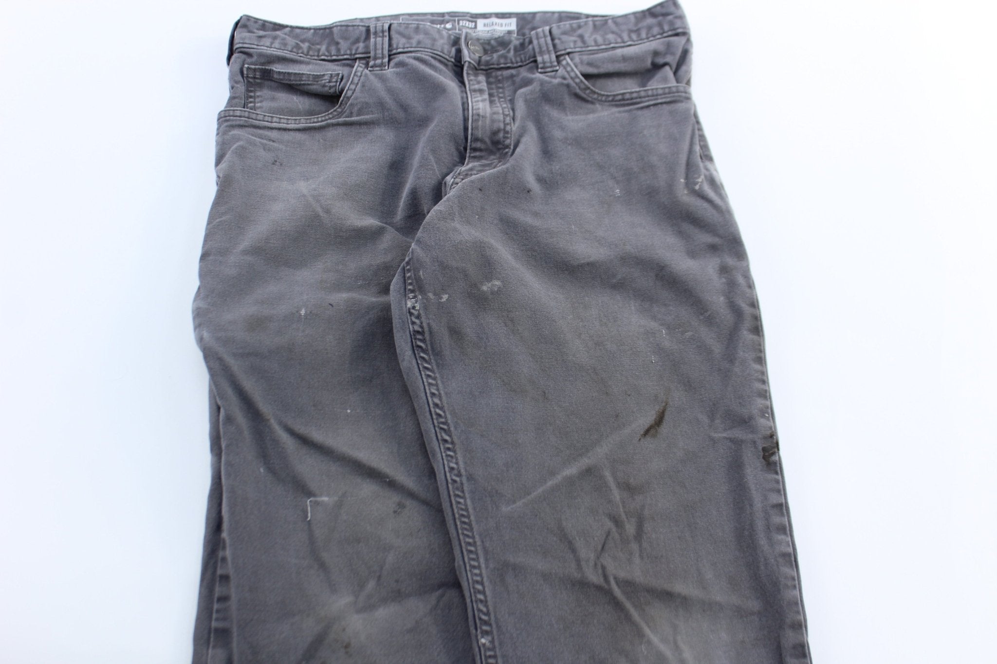 Carhartt Logo Patch Grey Relaxed Fit Pants - ThriftedThreads.com