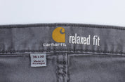 Carhartt Logo Patch Grey Relaxed Fit Pants - ThriftedThreads.com