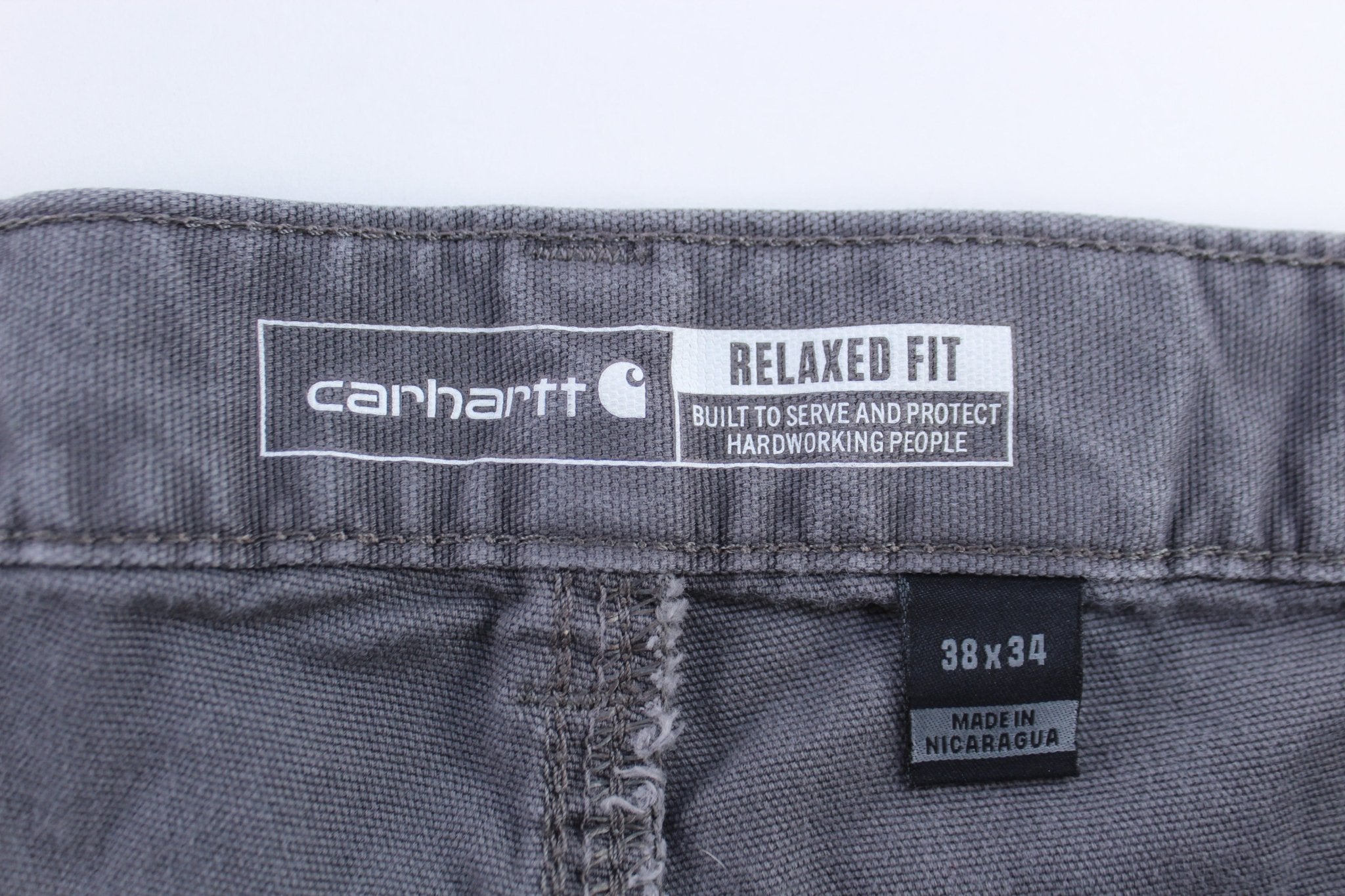 Carhartt Logo Patch Grey Relaxed Fit Pants - ThriftedThreads.com