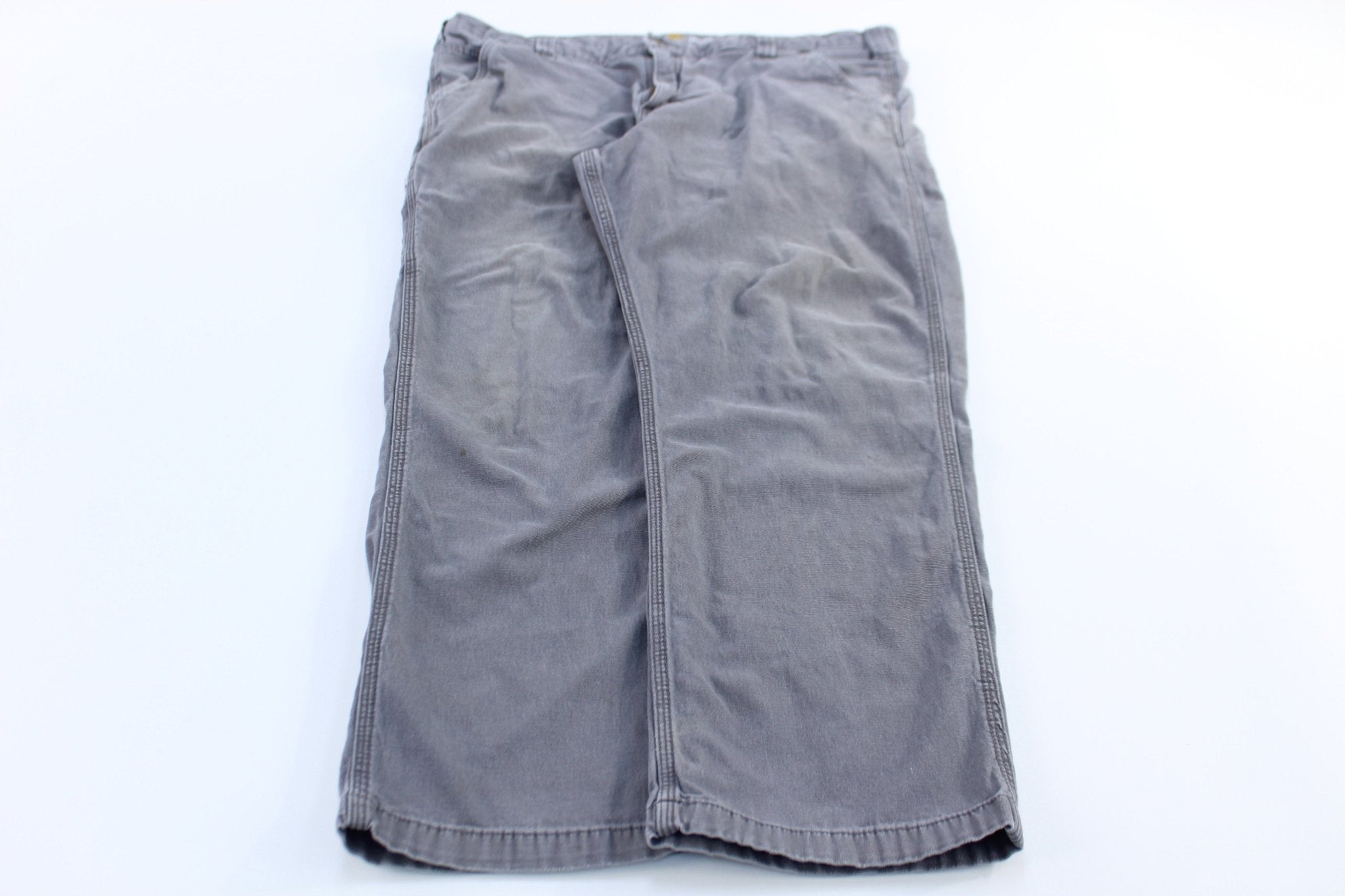 Carhartt Logo Patch Grey Relaxed Fit Pants - ThriftedThreads.com