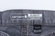Carhartt Logo Patch Grey Relaxed Fit Pants - ThriftedThreads.com