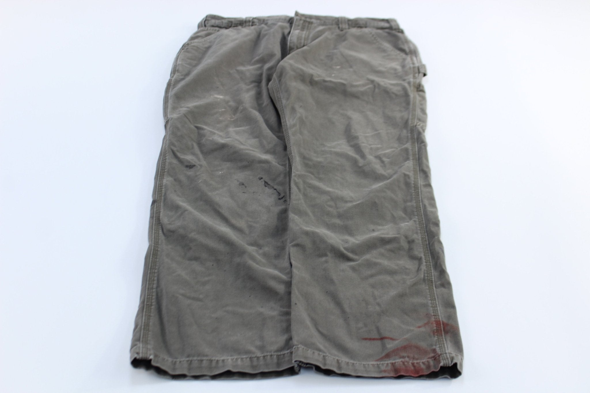 Carhartt Logo Patch Grey Relaxed Fit Pants - ThriftedThreads.com