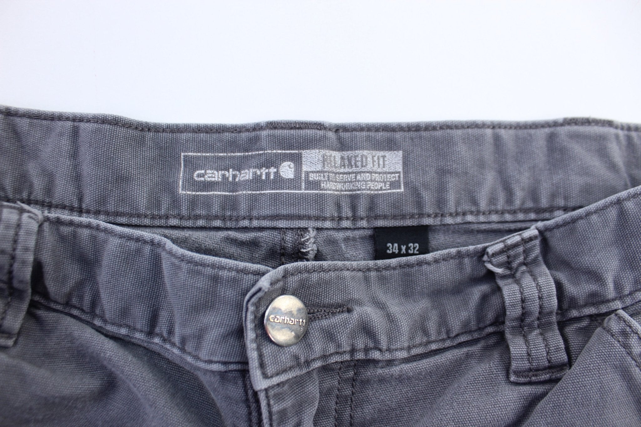 Carhartt Logo Patch Grey Relaxed Fit Pants - ThriftedThreads.com