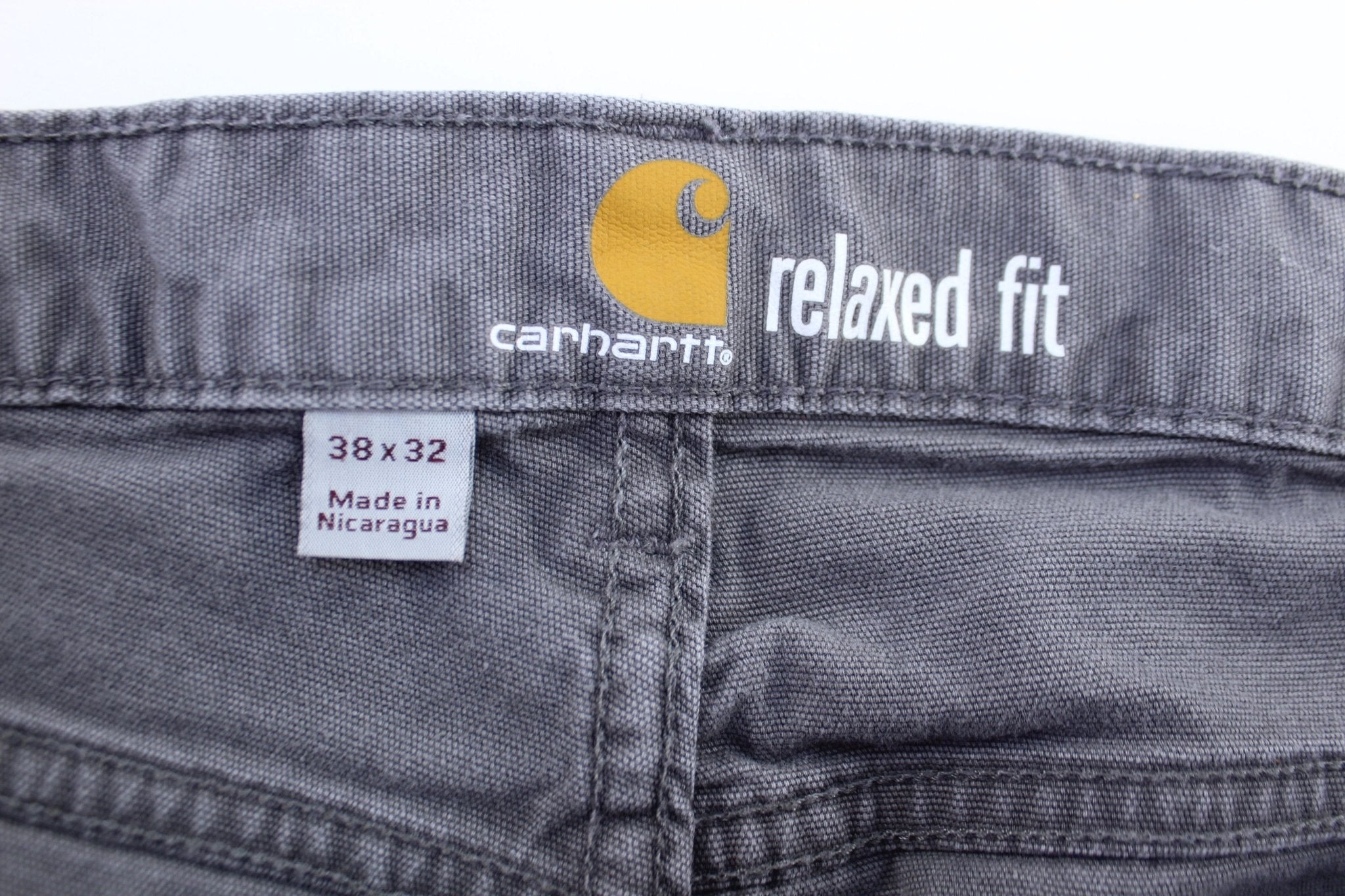 Carhartt Logo Patch Grey Relaxed Fit Pants - ThriftedThreads.com