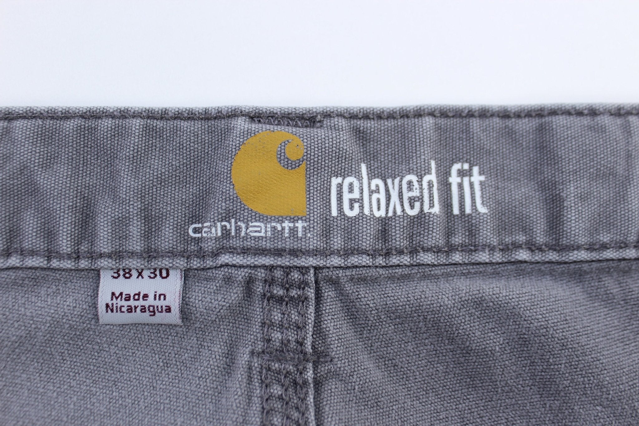 Carhartt Logo Patch Grey Relaxed Fit Pants - ThriftedThreads.com