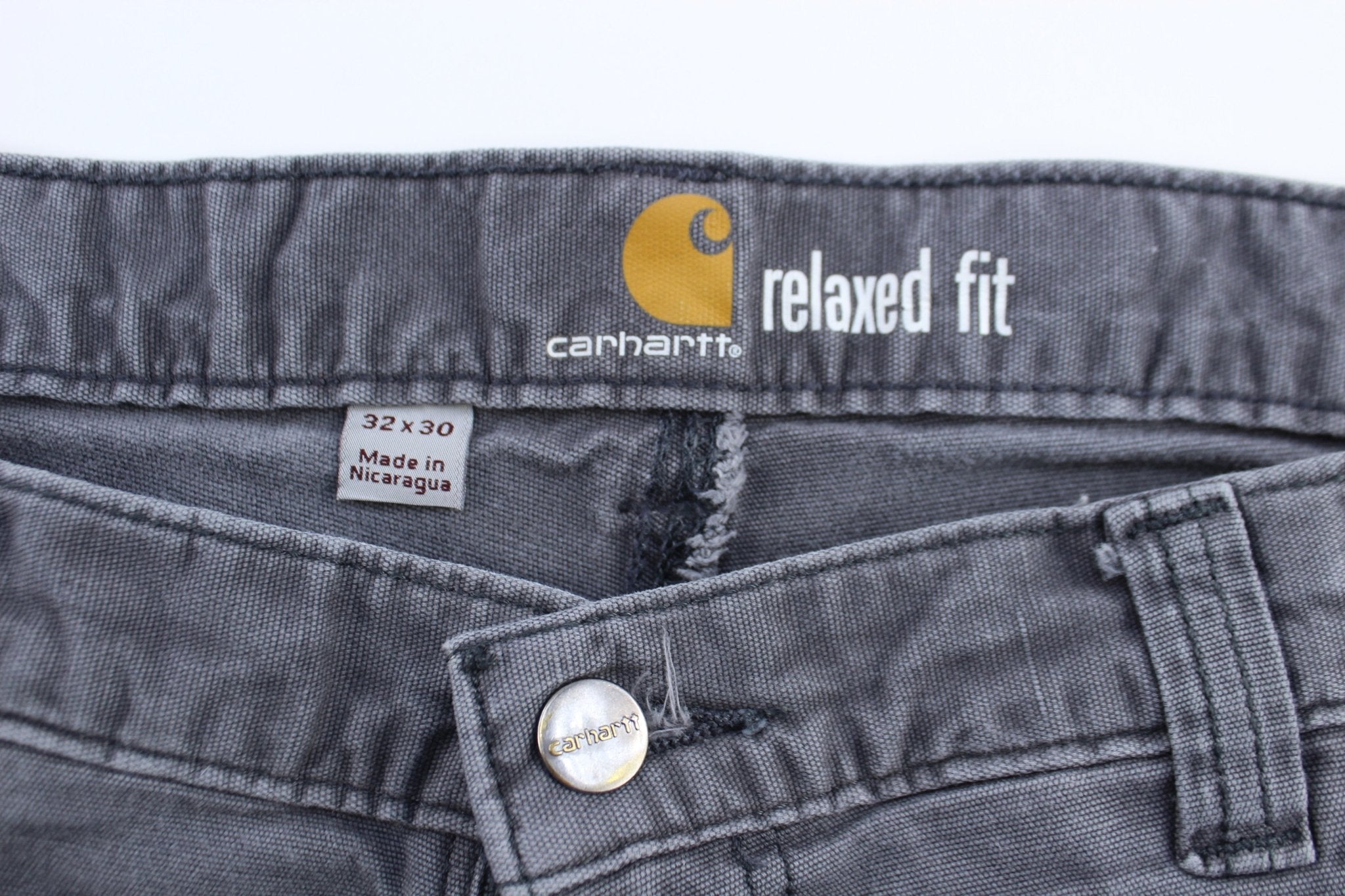 Carhartt Logo Patch Grey Relaxed Fit Pants - ThriftedThreads.com