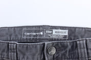 Carhartt Logo Patch Grey Relaxed Fit Pants - ThriftedThreads.com