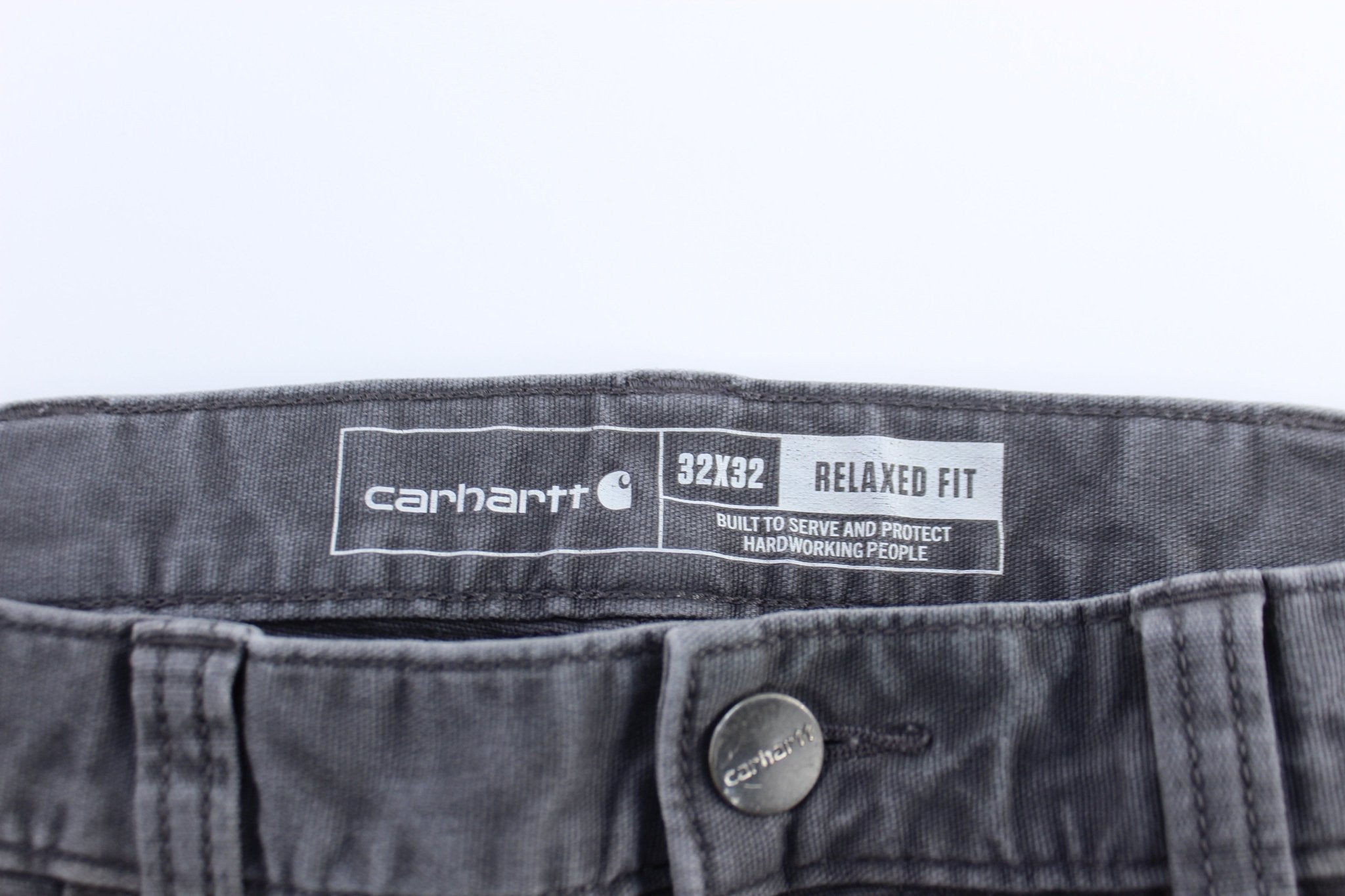 Carhartt Logo Patch Grey Relaxed Fit Pants - ThriftedThreads.com
