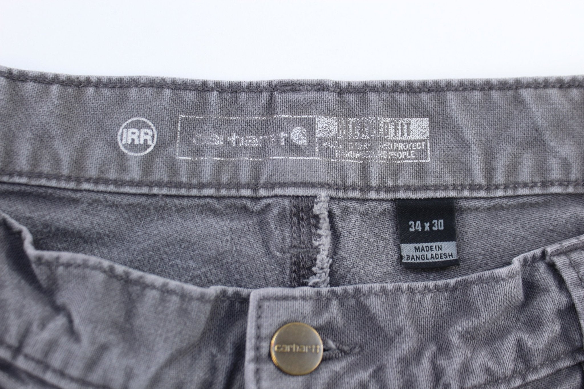 Carhartt Logo Patch Grey Relaxed Fit Pants - ThriftedThreads.com