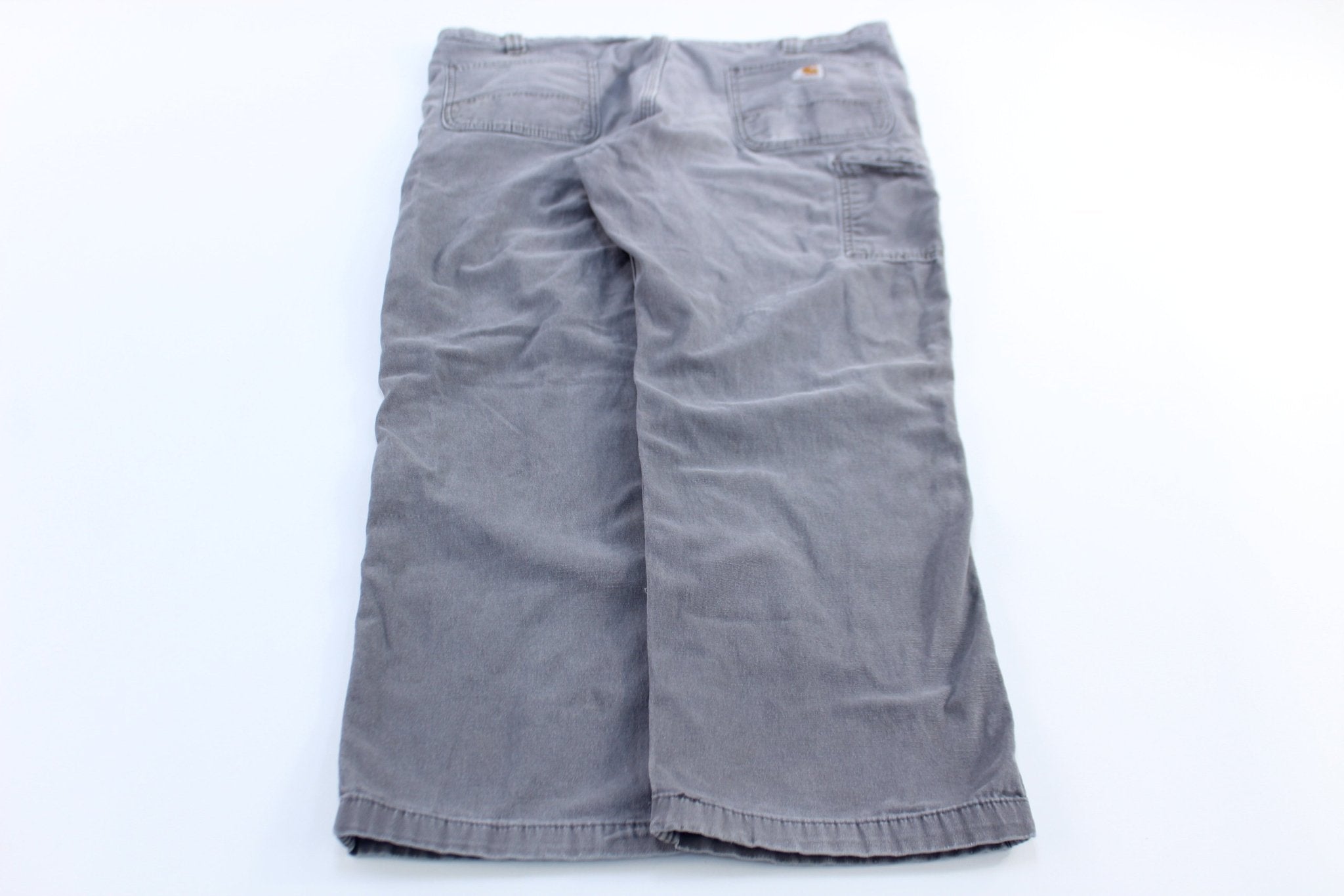 Carhartt Logo Patch Grey Relaxed Fit Pants - ThriftedThreads.com