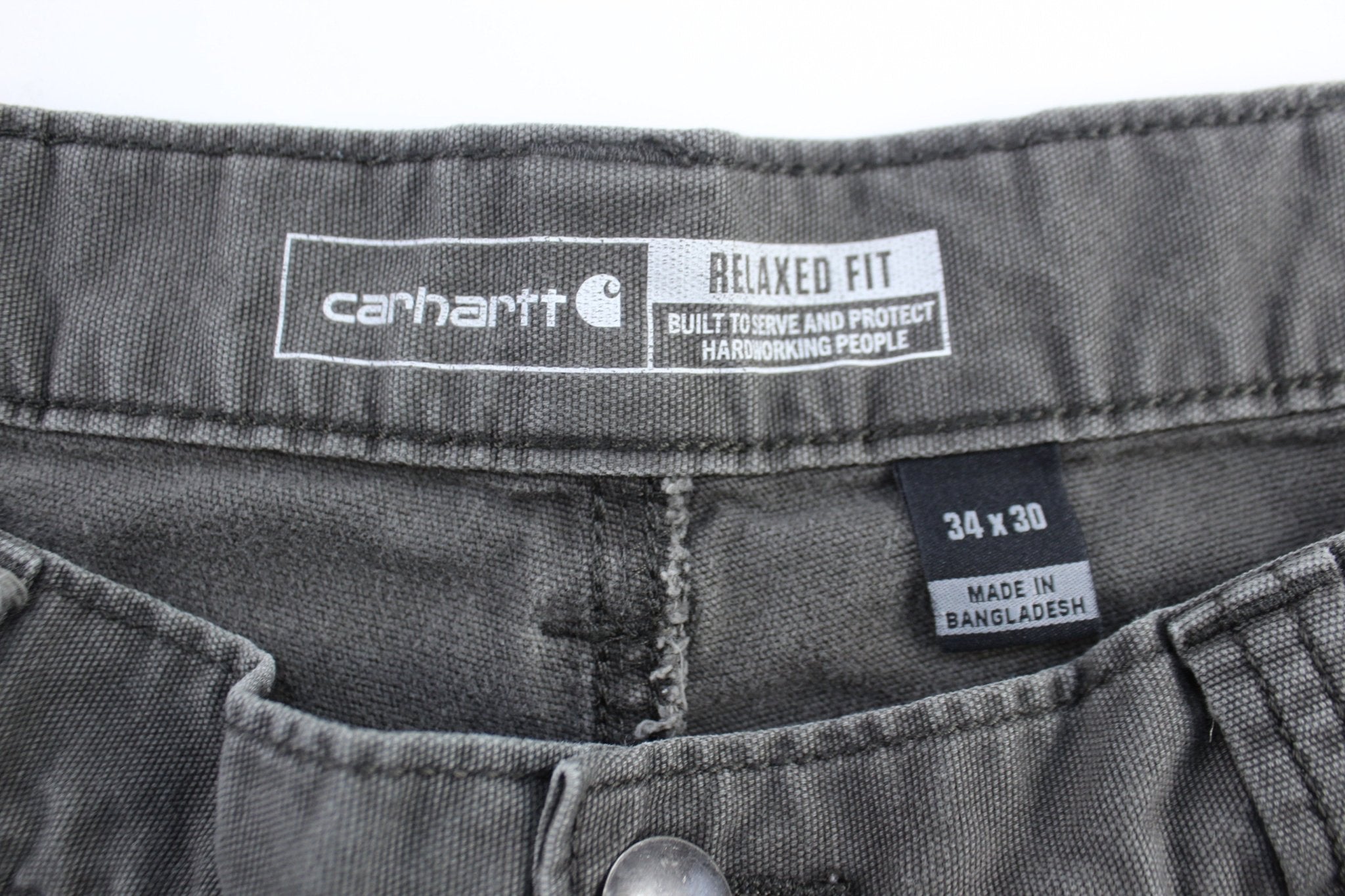 Carhartt Logo Patch Grey Relaxed Fit Pants - ThriftedThreads.com
