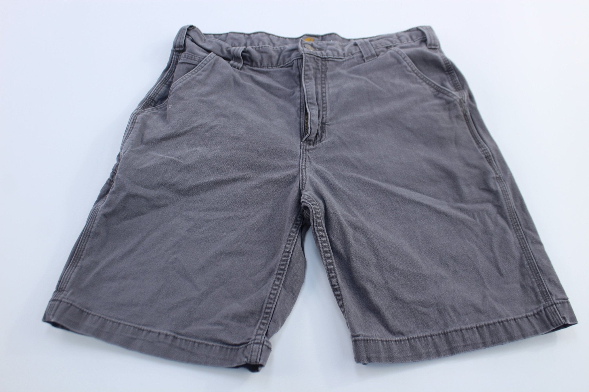 Carhartt Logo Patch Grey Relaxed Fit Shorts - ThriftedThreads.com