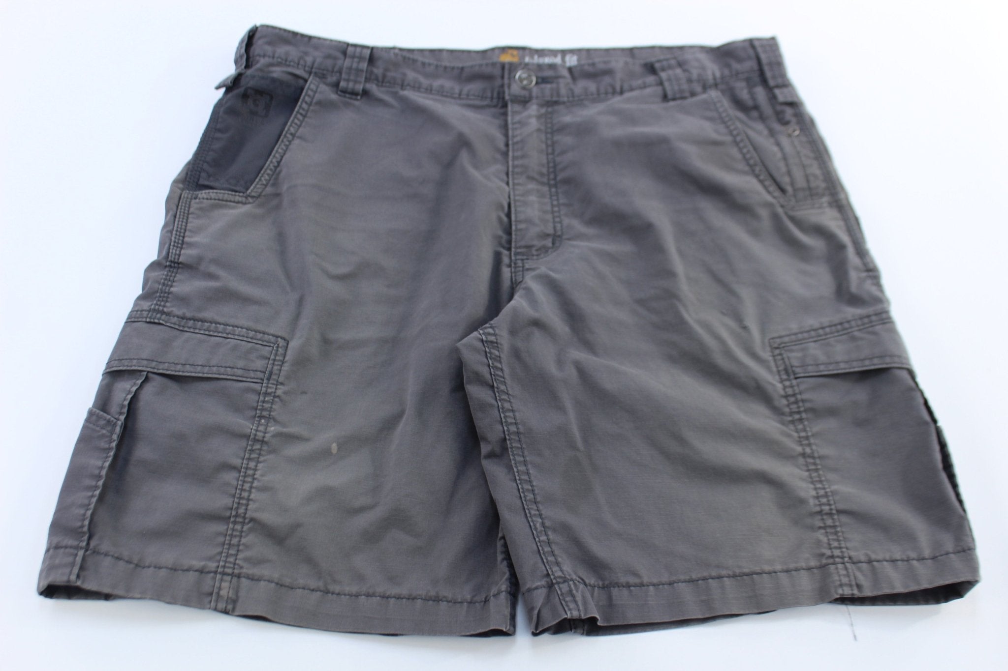 Carhartt Logo Patch Grey Relaxed Fit Shorts - ThriftedThreads.com