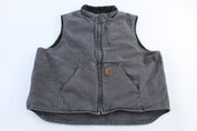 Carhartt Logo Patch Grey Sherpa Lined Full Zip Vest - Vest - Thrifted Threads