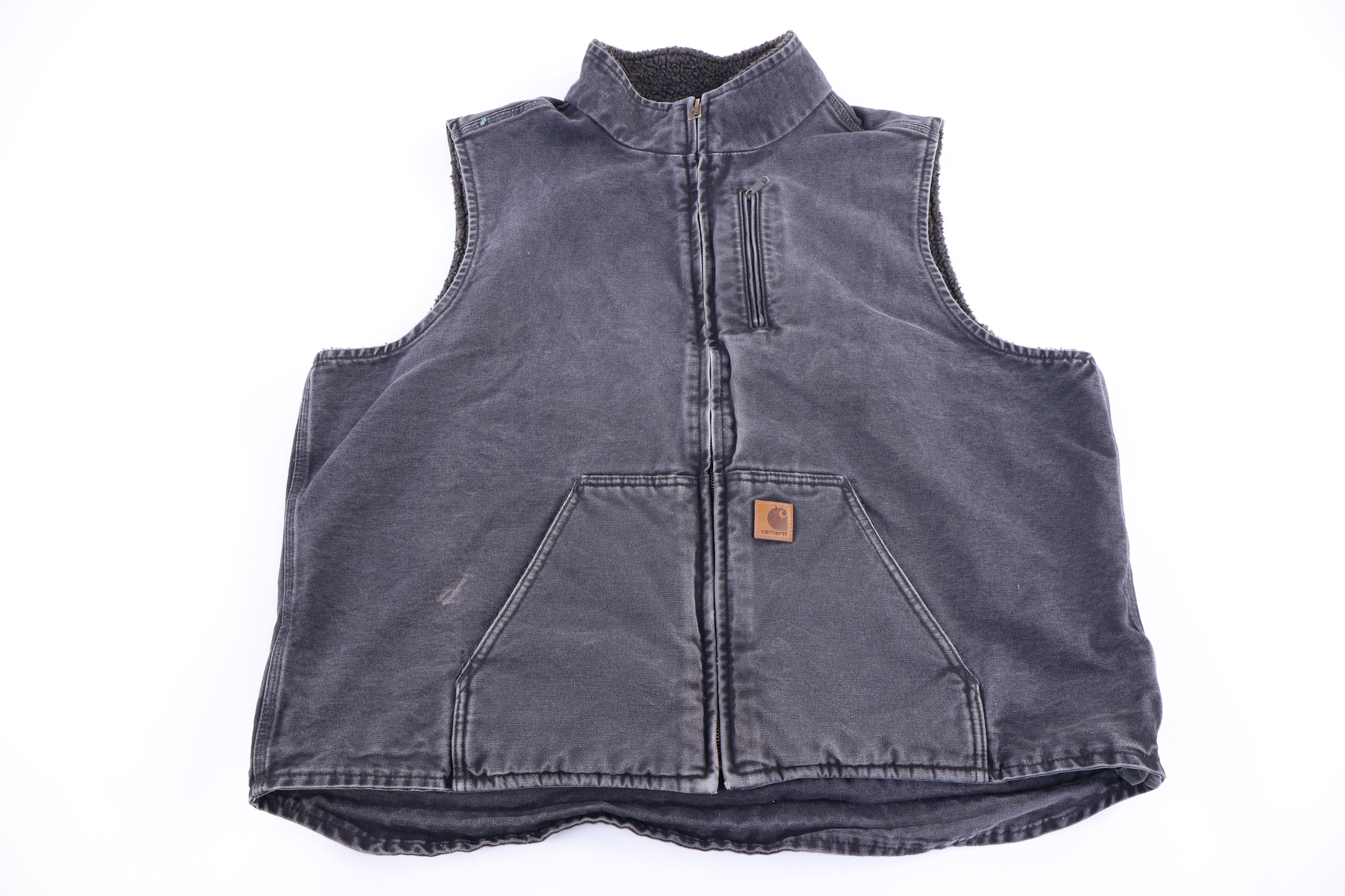 Carhartt Logo Patch Grey Sherpa Lined Full Zip Vest - Vest - Thrifted Threads