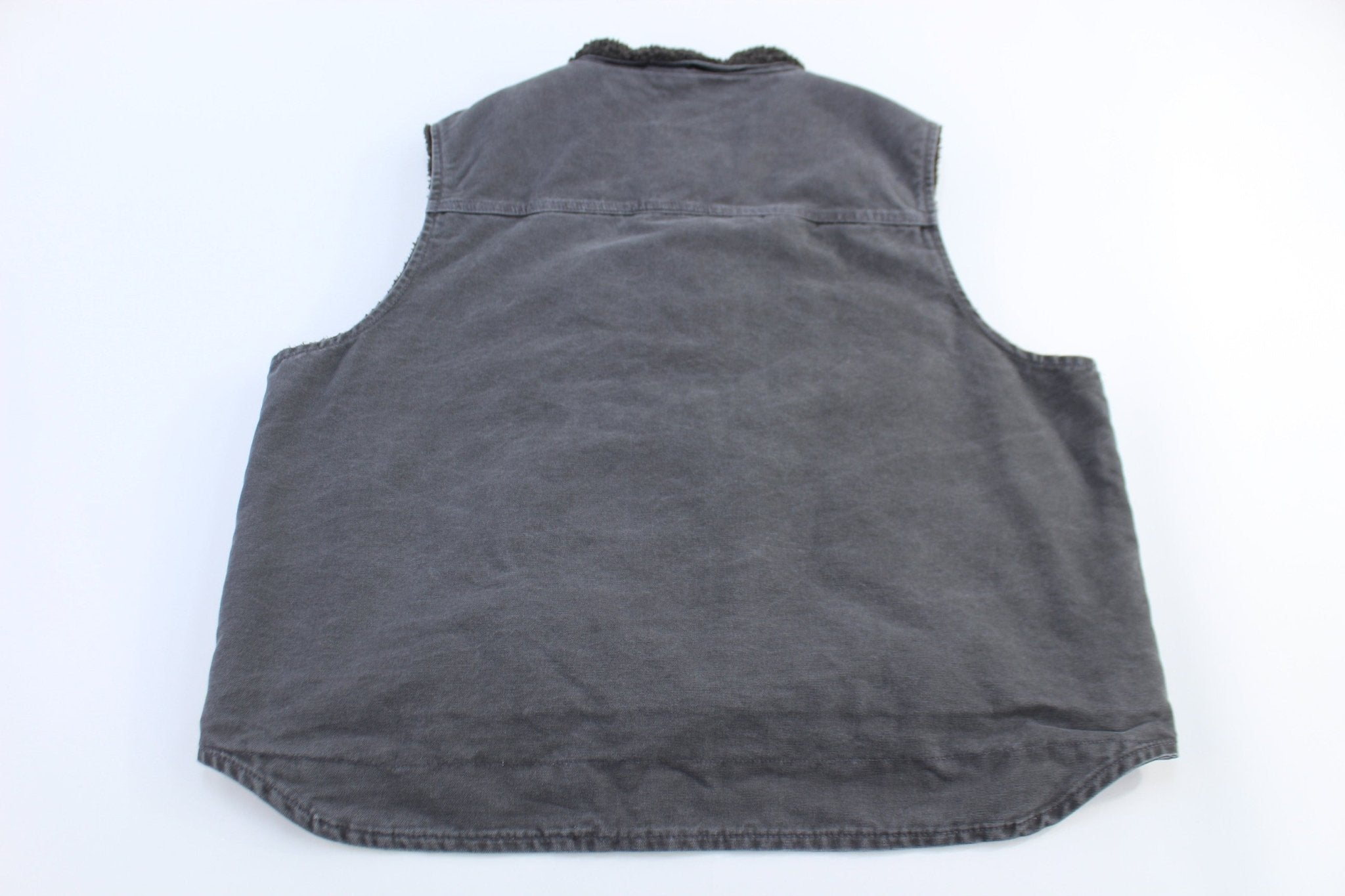 Carhartt Logo Patch Grey Sherpa Lined Full Zip Vest - Vest - Thrifted Threads