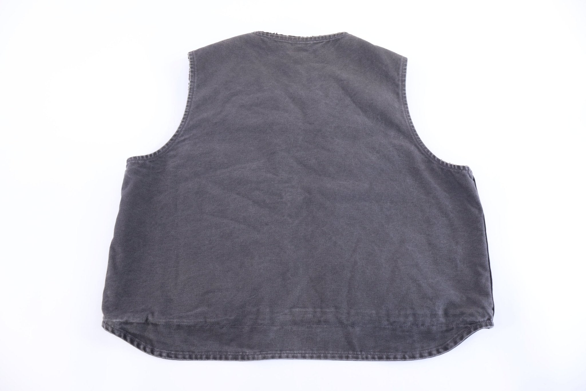 Carhartt Logo Patch Grey Sherpa Lined Full Zip Vest - Vest - Thrifted Threads