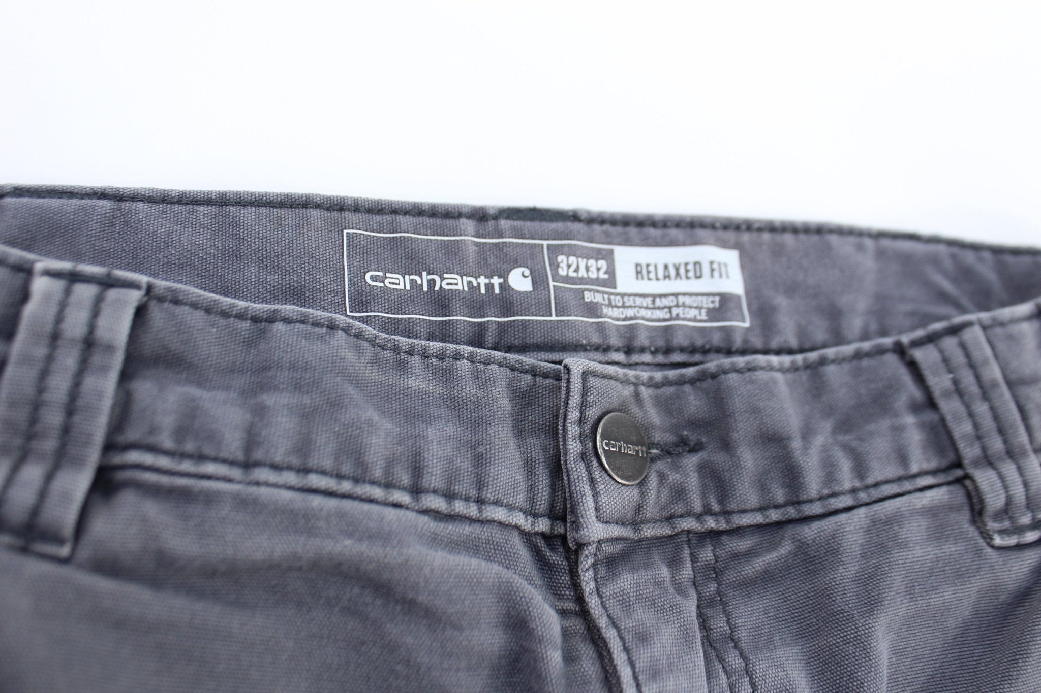 Carhartt Logo Patch Grey Workwear Pants - ThriftedThreads.com