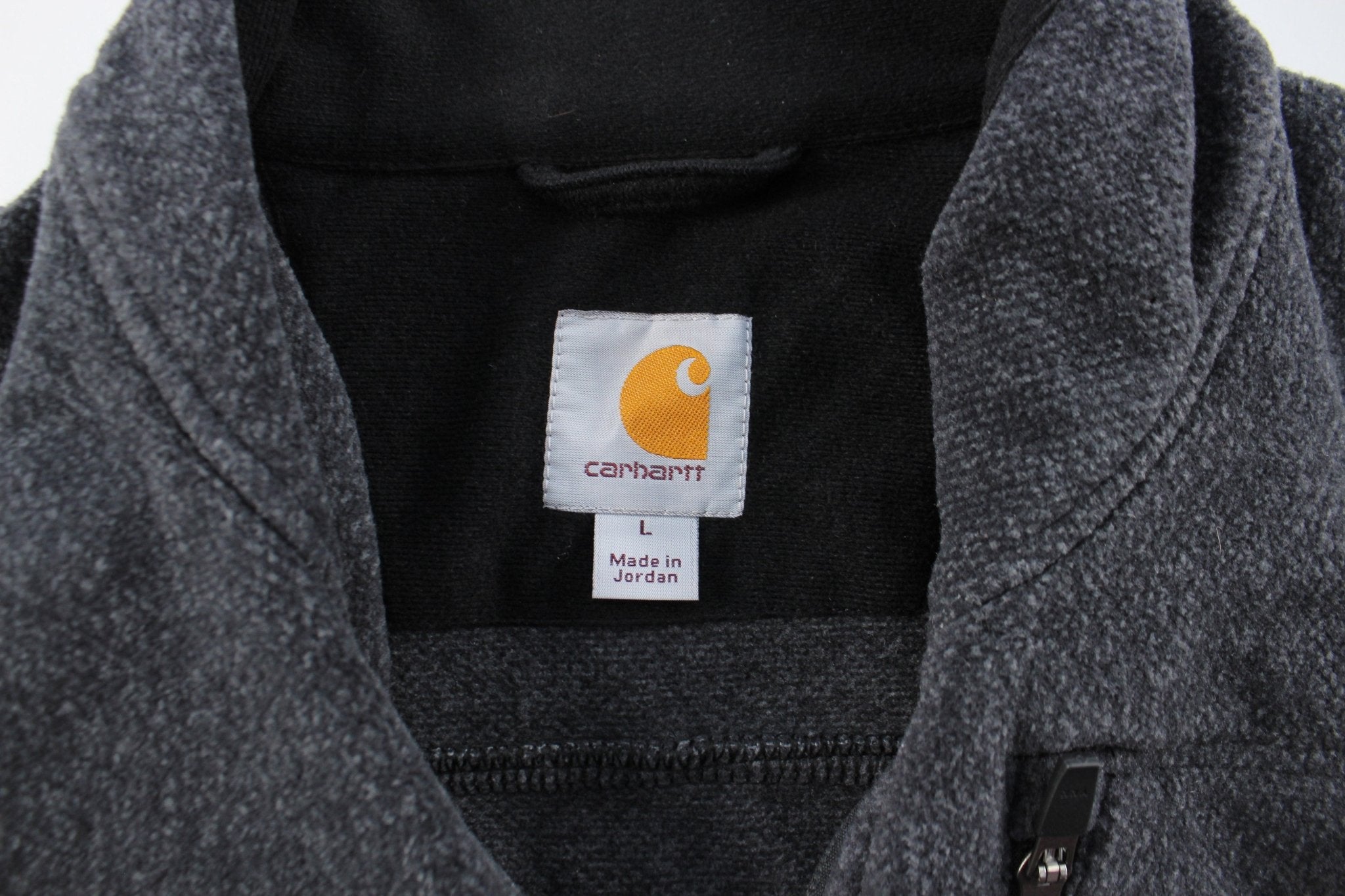 Carhartt Logo Patch Grey Zip Up Jacket - ThriftedThreads.com