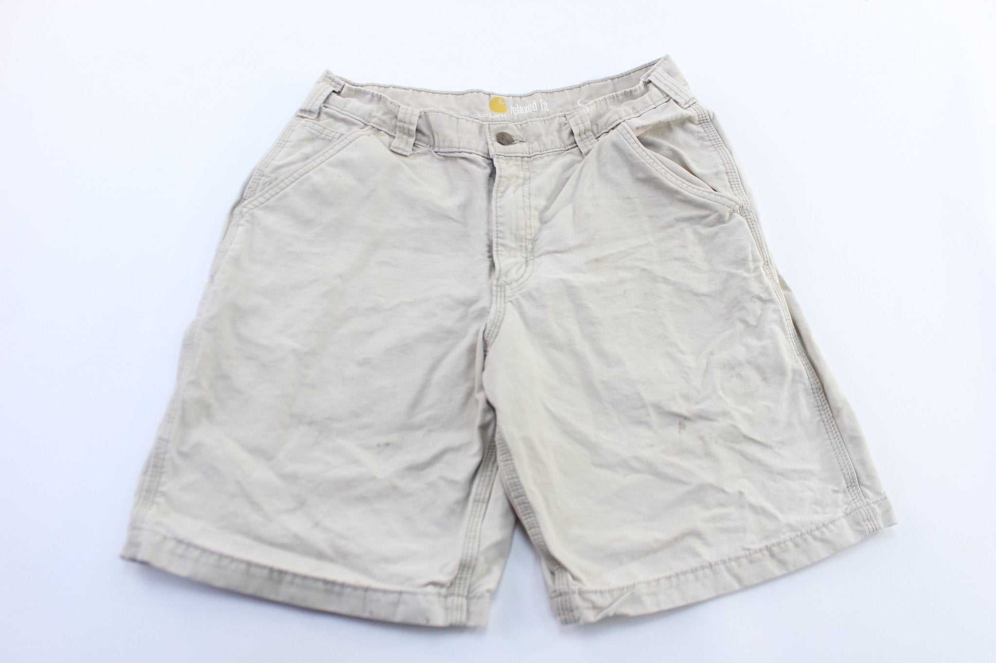 Carhartt Logo Patch Ivory Shorts - ThriftedThreads.com
