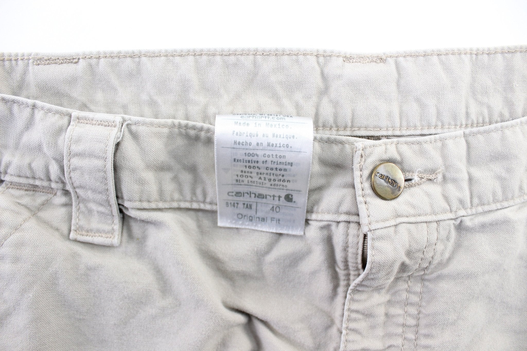 Carhartt Logo Patch Ivory White Carpenter Shorts - ThriftedThreads.com