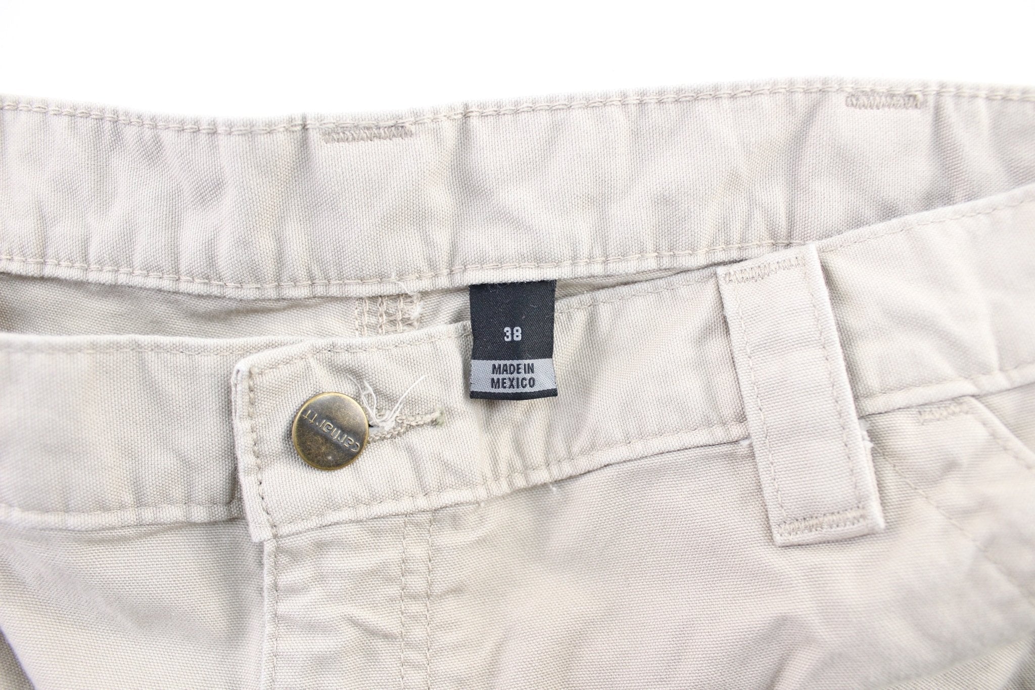 Carhartt Logo Patch Ivory White Carpenter Shorts - ThriftedThreads.com