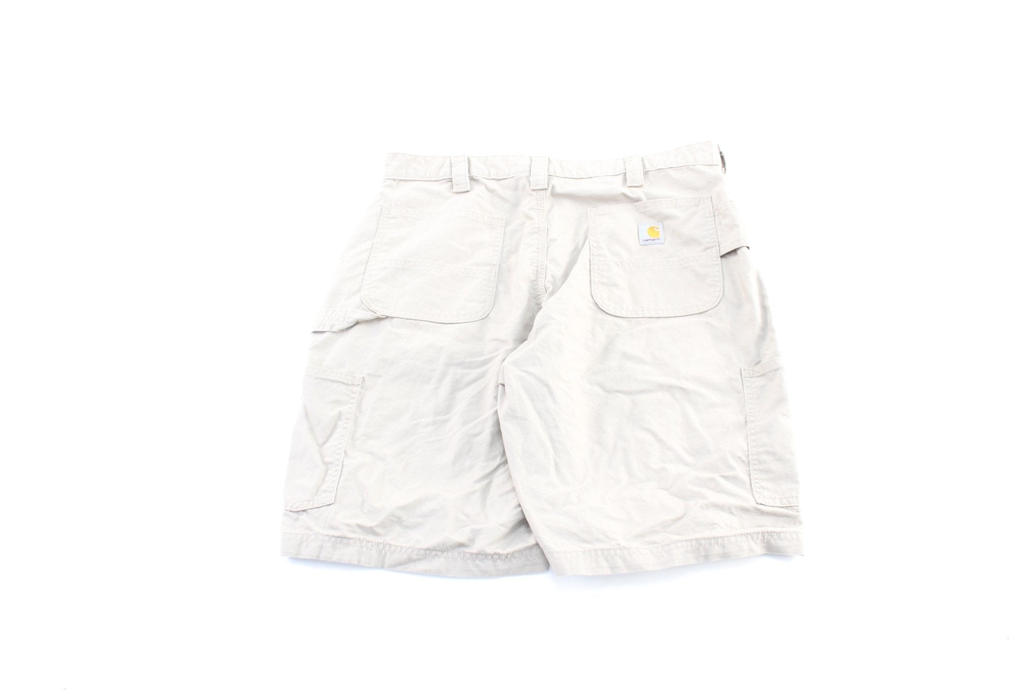 Carhartt Logo Patch Ivory White Carpenter Shorts - ThriftedThreads.com