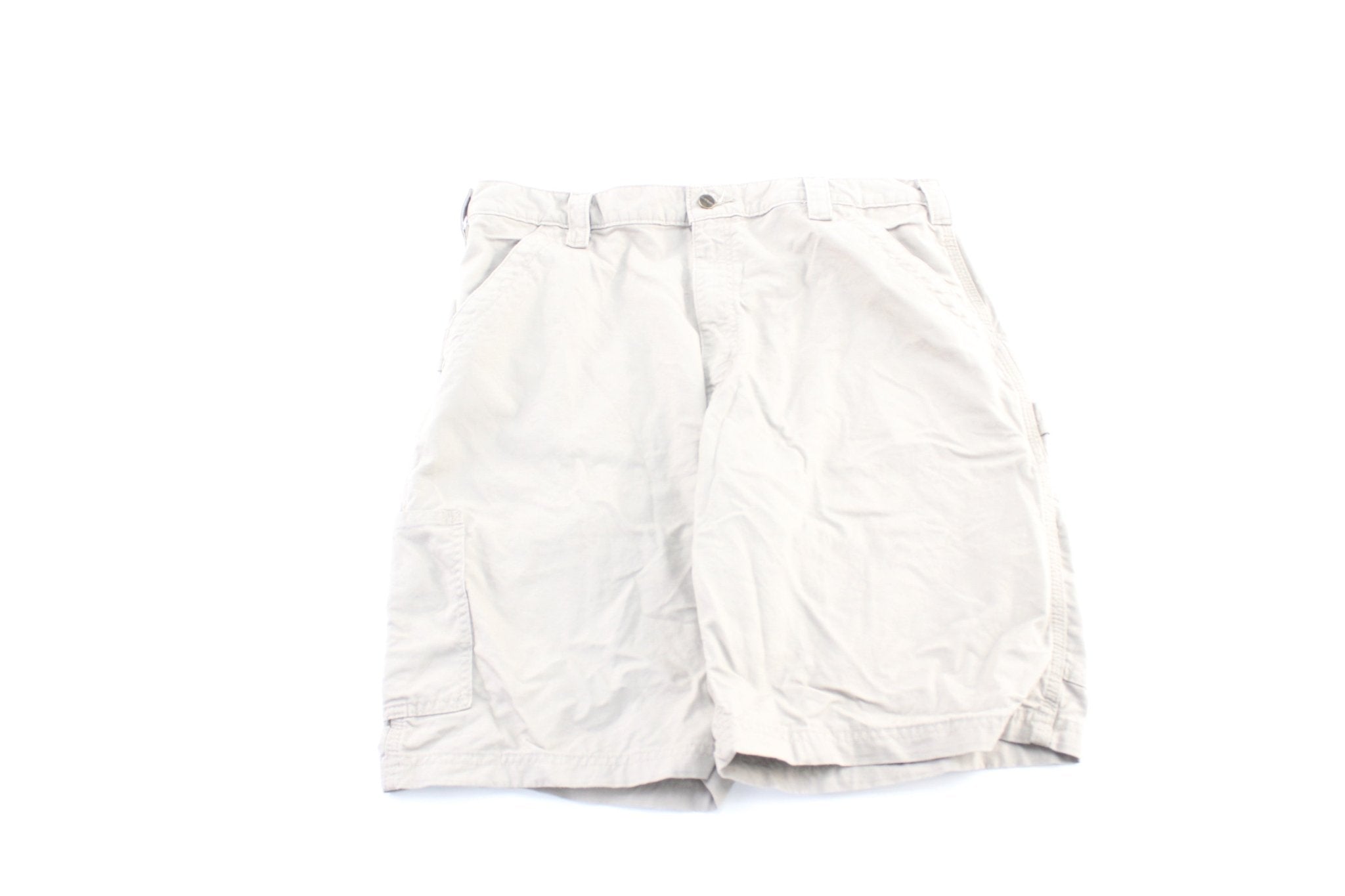 Carhartt Logo Patch Ivory White Carpenter Shorts - ThriftedThreads.com
