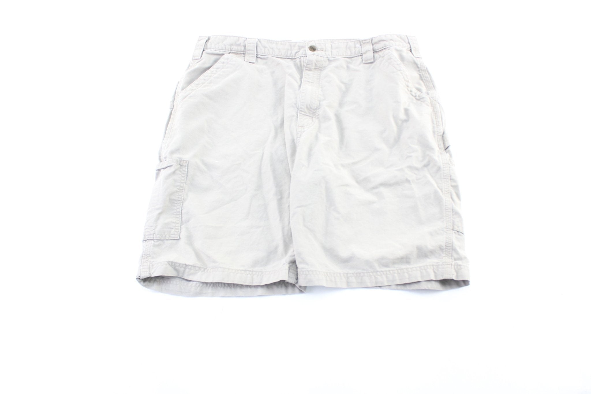 Carhartt Logo Patch Ivory White Carpenter Shorts - ThriftedThreads.com
