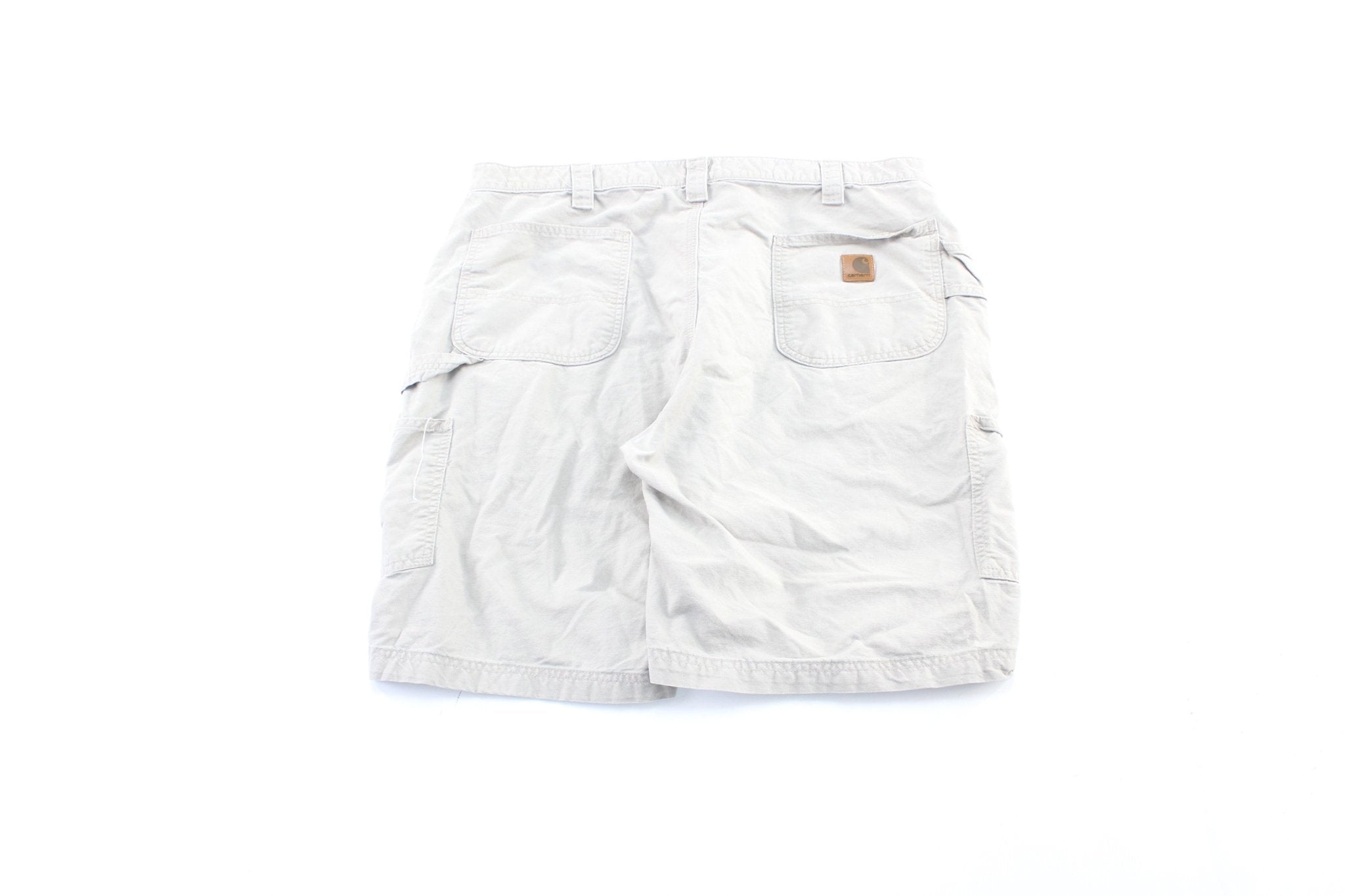 Carhartt Logo Patch Ivory White Carpenter Shorts - ThriftedThreads.com