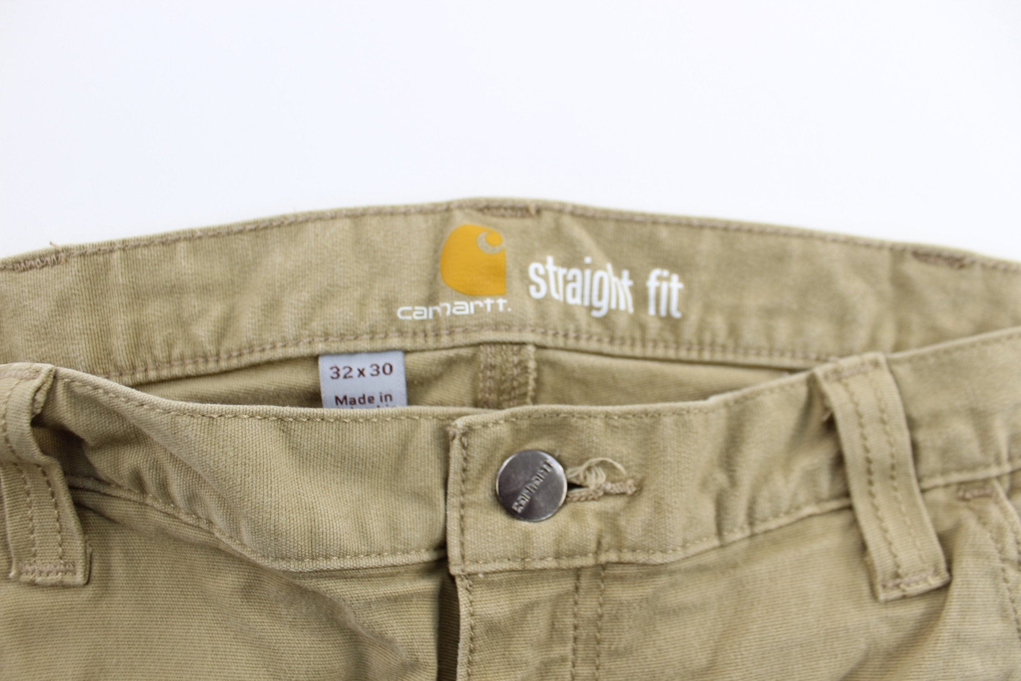 Carhartt Logo Patch Khaki Straight Fit Pants - ThriftedThreads.com