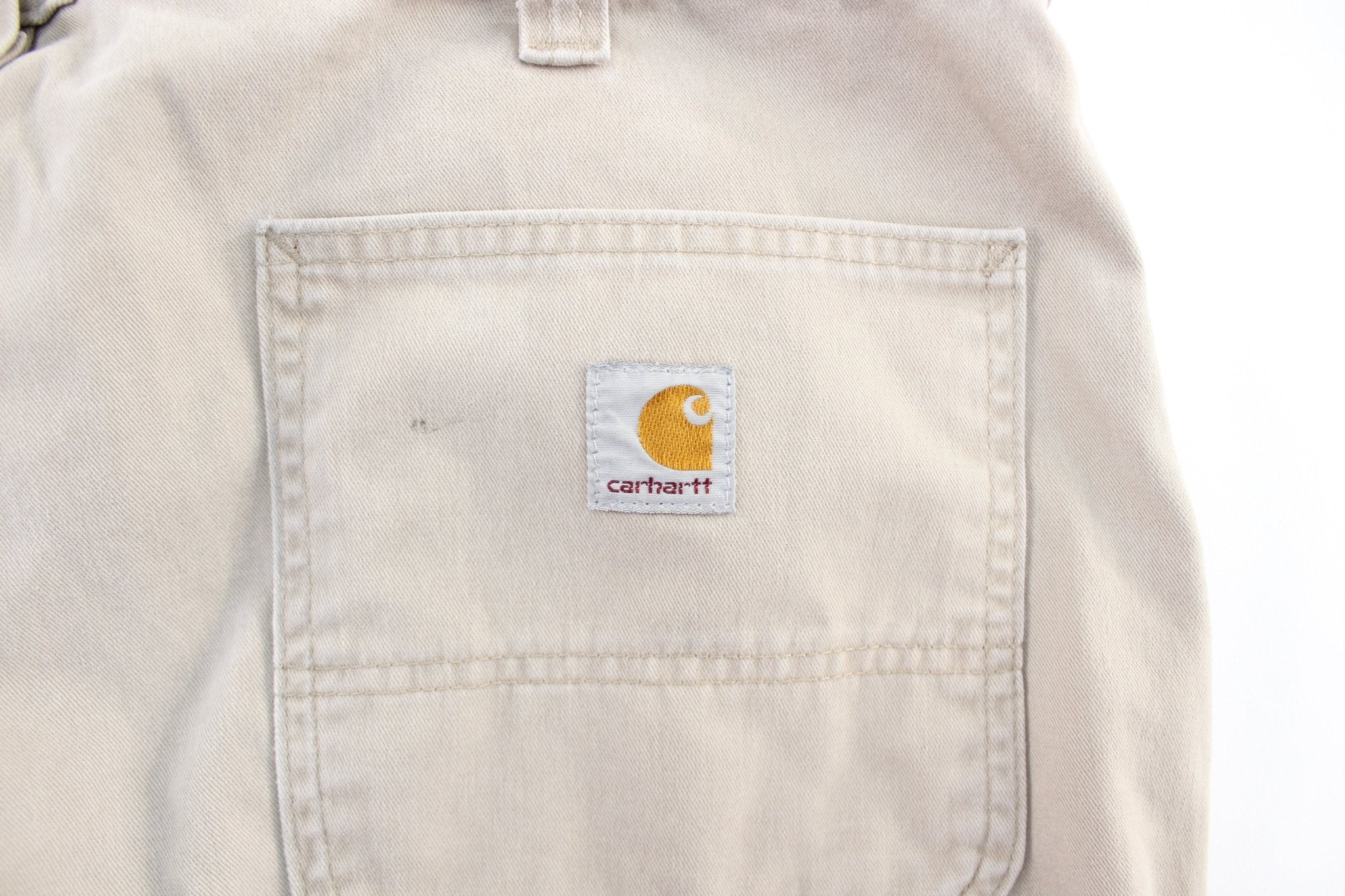 Carhartt Logo Patch Light Beige Carpenter Pants - ThriftedThreads.com