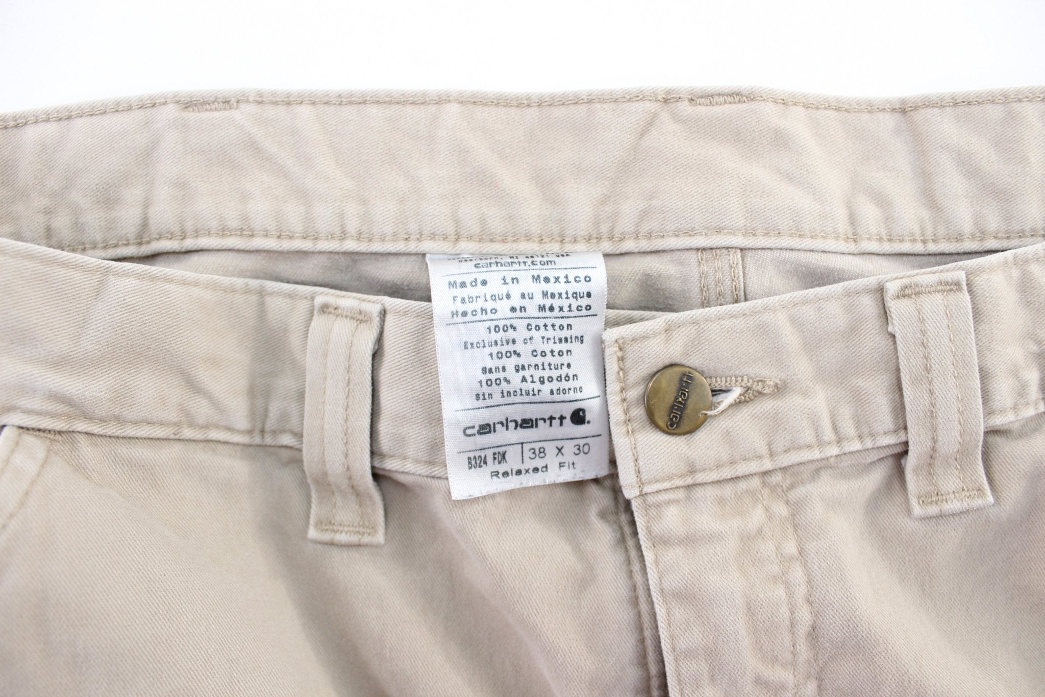 Carhartt Logo Patch Light Beige Carpenter Pants - ThriftedThreads.com