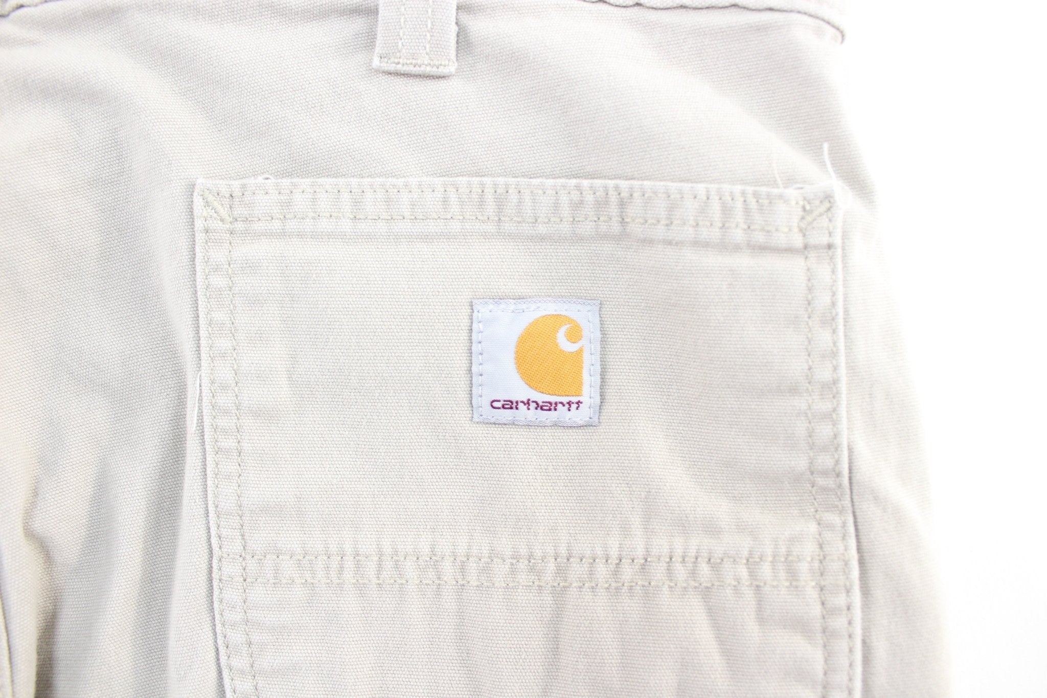 Carhartt Logo Patch Light Beige Carpenter Shorts - ThriftedThreads.com