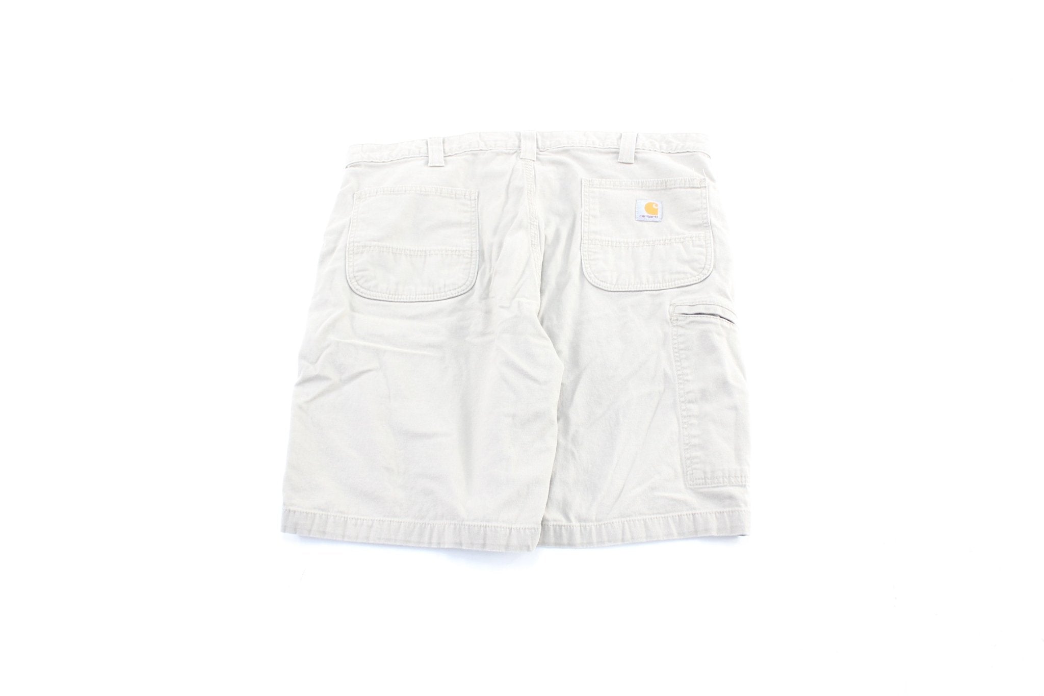 Carhartt Logo Patch Light Beige Carpenter Shorts - ThriftedThreads.com