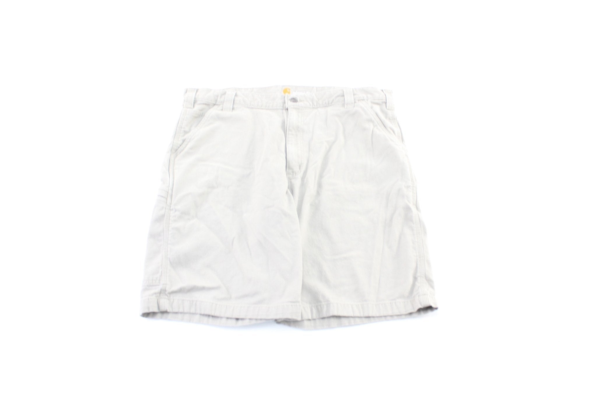 Carhartt Logo Patch Light Beige Carpenter Shorts - ThriftedThreads.com