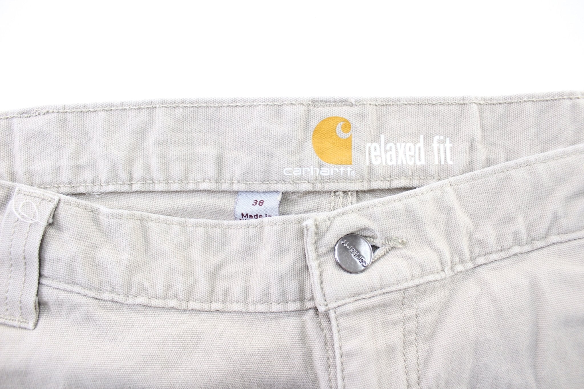 Carhartt Logo Patch Light Beige Carpenter Shorts - ThriftedThreads.com