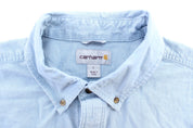 Carhartt Logo Patch Light Blue LS Button Down Shirt - ThriftedThreads.com